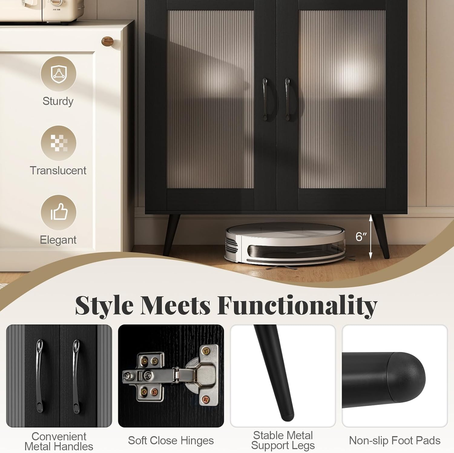 Giantex Kitchen Pantry Storage Cabinet, 70.5" Cupboard with 4 Transparent Doors, Adjustable Shelf & Metal Legs, Freestanding Tall Hutch Cabinet for Dining Room, Living Room, Office & Bathroom, Black