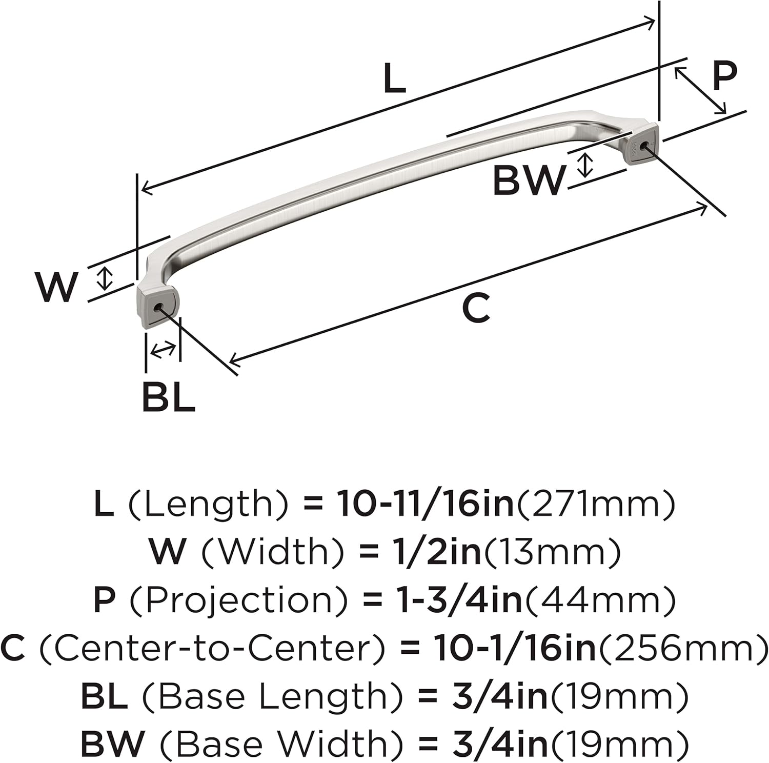 Amerock Revitalize 10-1/16 inch (256mm) Center-to-Center Satin Nickel Cabinet Pull, BP55354G10
