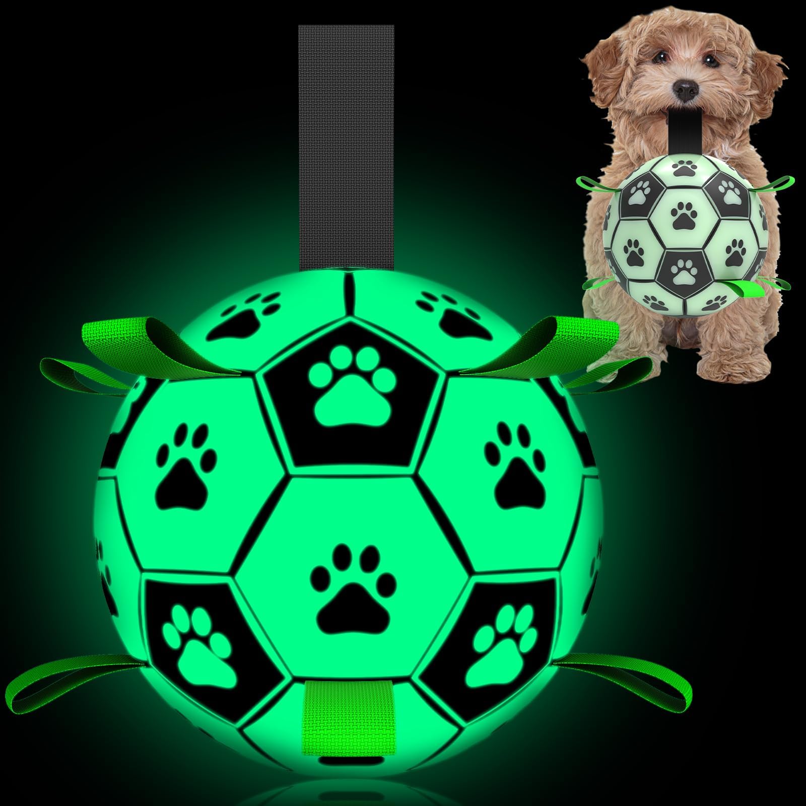 QDAN Premium Dog Ball, Glow in The Dark Dog Toys, Light Up Soccer Ball for Dogs, Outdoor Dog Toys, Doggy Water Toy, Puppy Birthday Gifts for Small