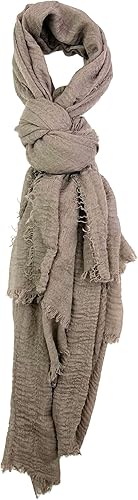 Humble Hilo Bufanda de gasa de algodón tejido para mujer, estilo bohemio, chal, envoltura para la cabeza con borde con flecos, ligera, pliegues