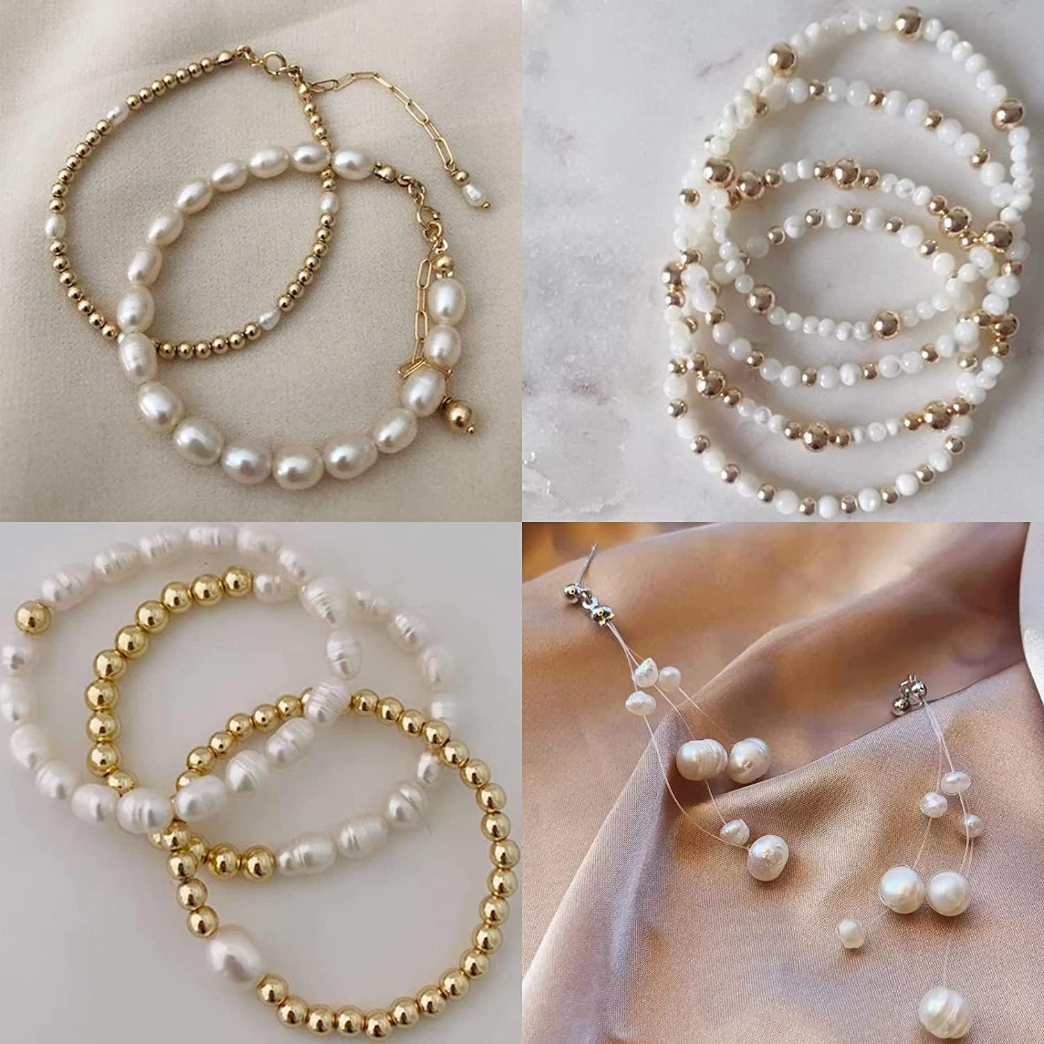 BOMULEZG Kit de perles blanches à fabriquer soi-même pour bracelets et colliers - Kit de bricolage pour filles et adultes - Perles à enfiler pour bracelet, collier, idées cadeaux (16 BOMULEZG Kit de perles blanches à fabriquer soi-même pour bracelets et colliers - Kit de bricolage pour filles et adultes - Perles à enfiler pour bracelet, collier, idées cadeaux (16