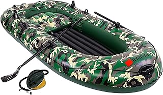 QHYTL 3 Person Inflatable Kayak Boat Canoe - 9Ft Raft Inflatable Kayak With Air Pump Rope Paddle 2-4 Person Boat For Adults And Kids, Portable Camouflage Fishing Boat 7 Kayak Water