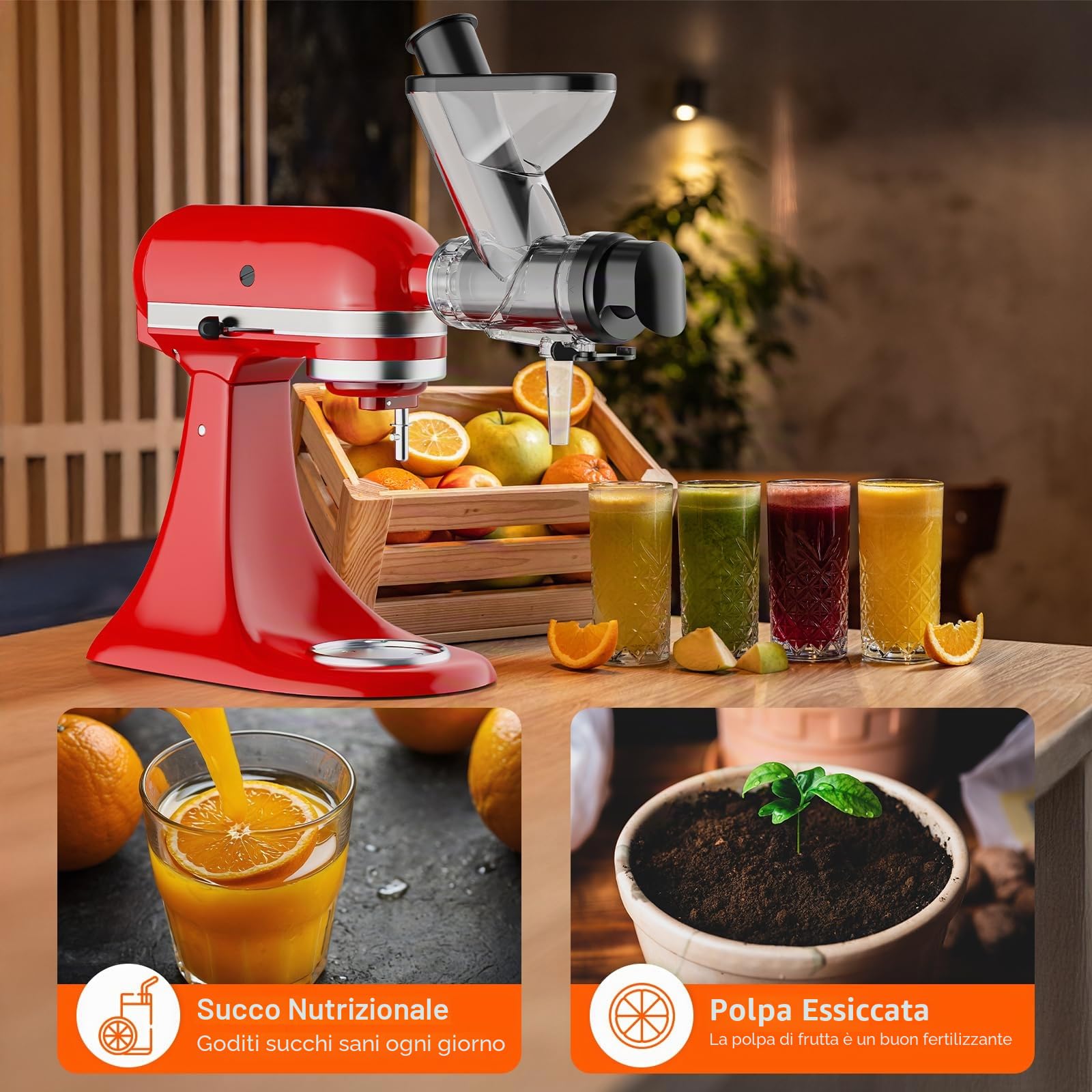COFUN Accessorio Spremiagrumi a Masticazione per KitchenAid, Estrattore Lento a Freddo con Doppia Bocchetta per KitchenAid Accessori