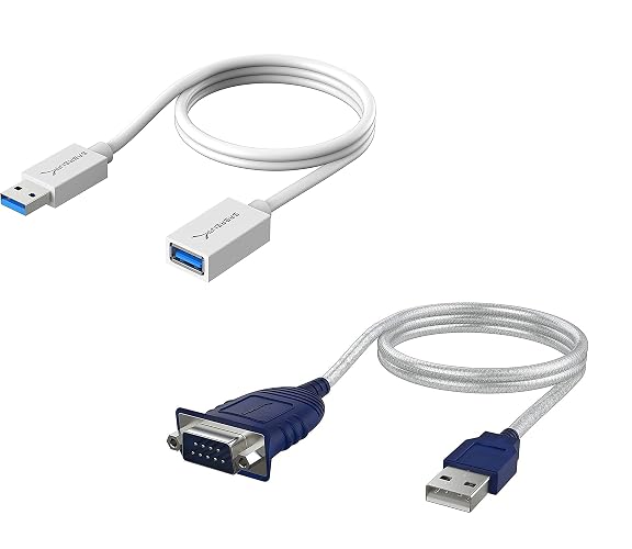 SABRENT USB to Serial (9 Pin) DB 9 RS 232 Converter Cable, Prolific Chipset, HEXNUTS+ USB 3.0 Extension Cable A Male to A Female [White] 3 Feet