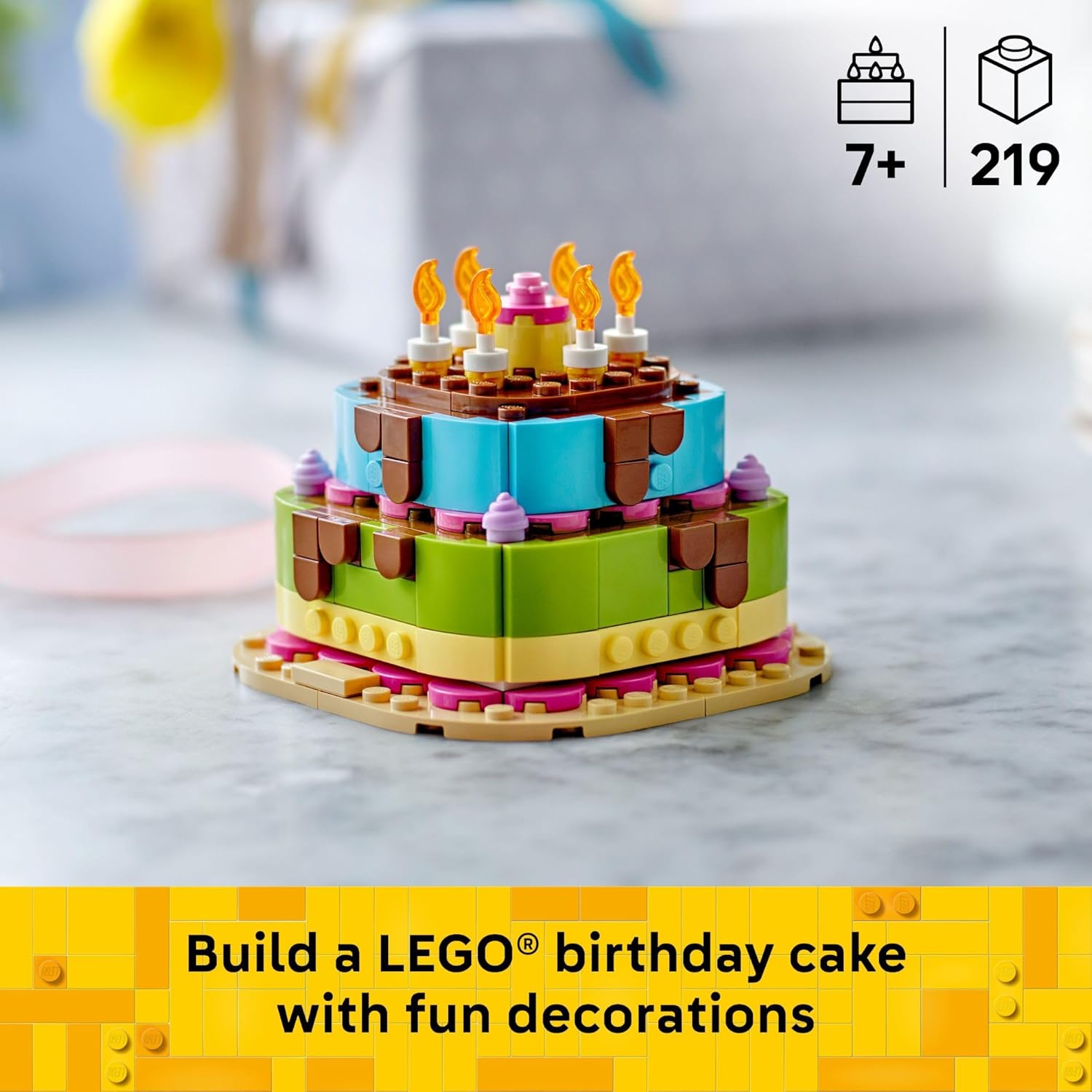 LEGO Birthday Party Cake with Decorations, Fun Gift Set, Table Decor for Children’s Parties, DIY Kit 40815