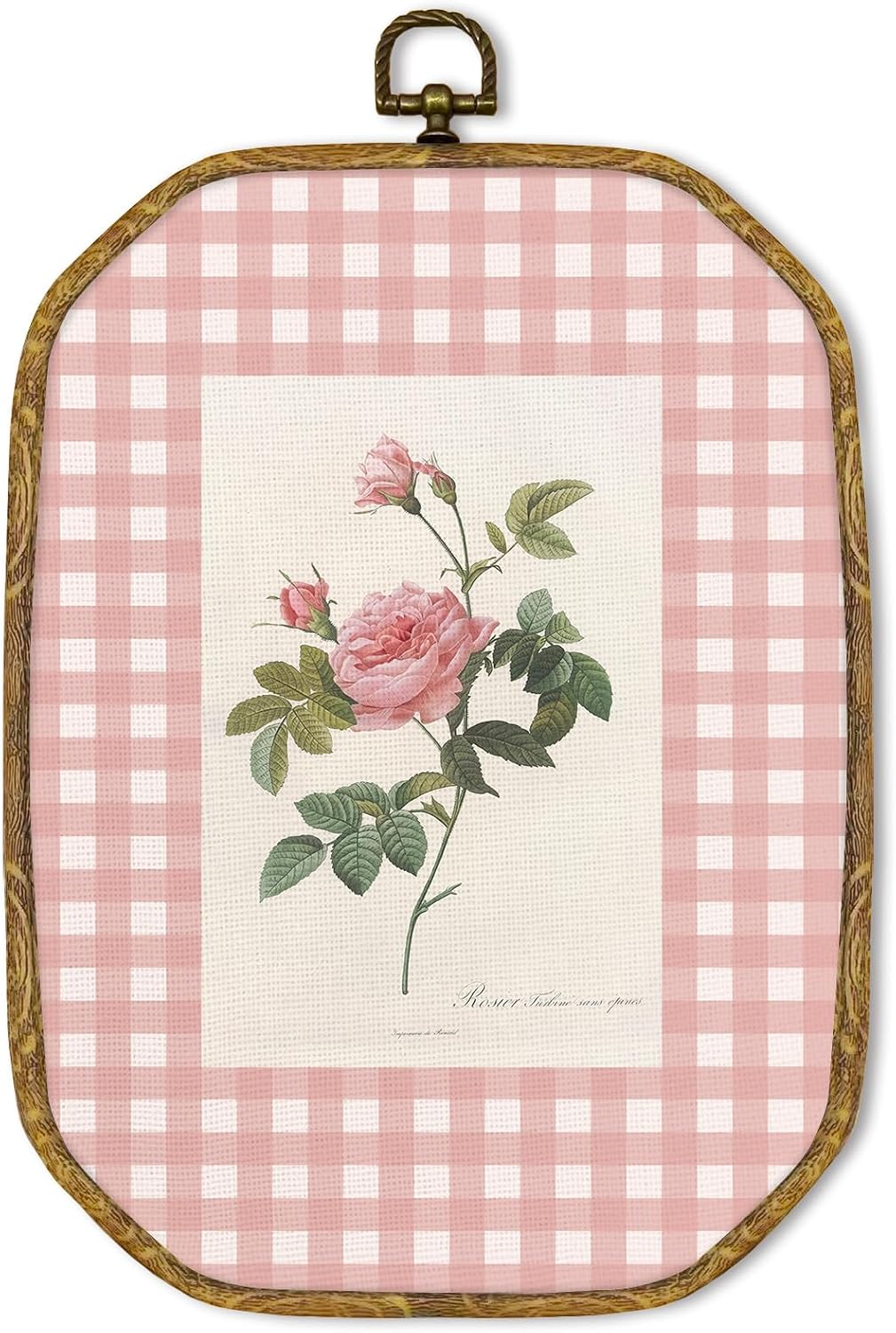 GUULIJEEMIY Preppy Pink Floral Rose Canvas Wall Art Decor, Coquette Pink Botanical Flower Octagon Framed Wall Art Prints, Vintage Rustic Rose Floral Hanging Decor for Girl Room Living Room, 10.2x7 In