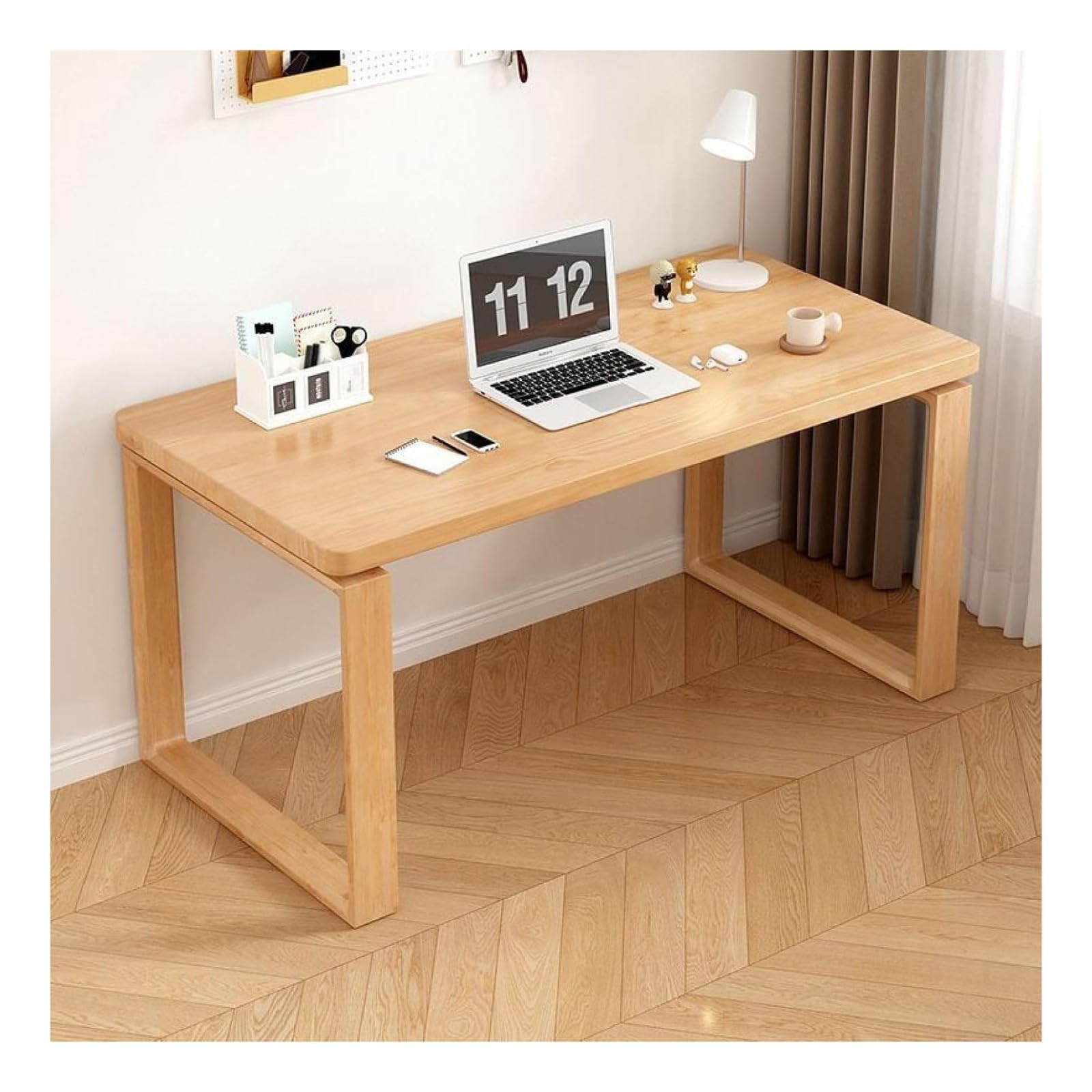 WDSOPK Computer desk Home Office Desk Rustic Writing Desk Modern Minimalist Wood Desk Workstation Desk,Bookshelf Workstation for Study Play Work Bedroom Home Office（Natural-100x60x75cm）