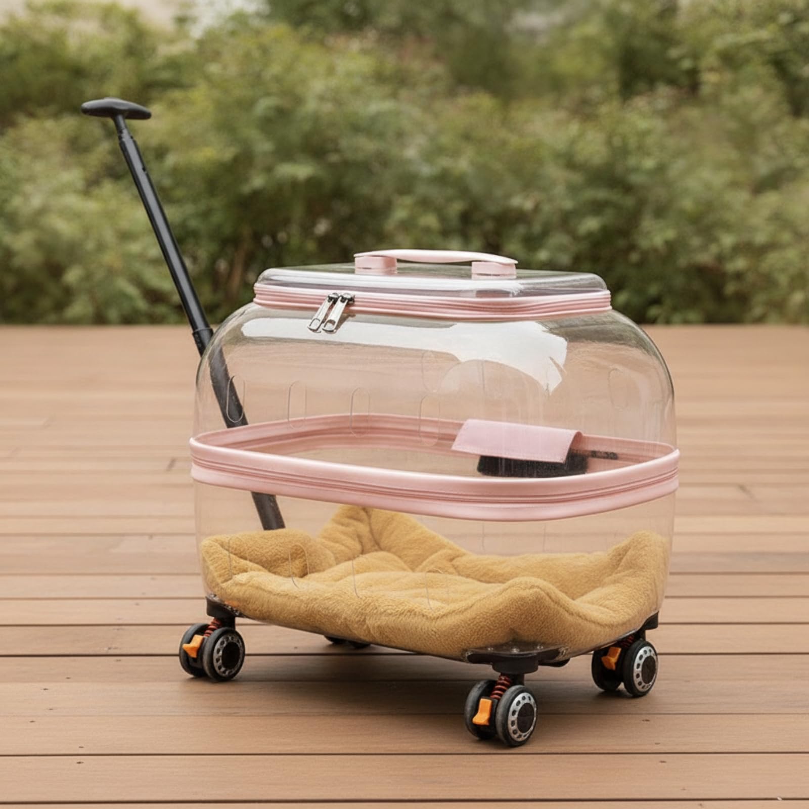 Transportkoffer Haustier Rollkoffer Rucksack Koffer mit Kuppel Polycarbonat Zugstange Und 4 Rollen Atmungsaktive Seiten Und Top Reißverschlussöffnung, Dunkelgrau