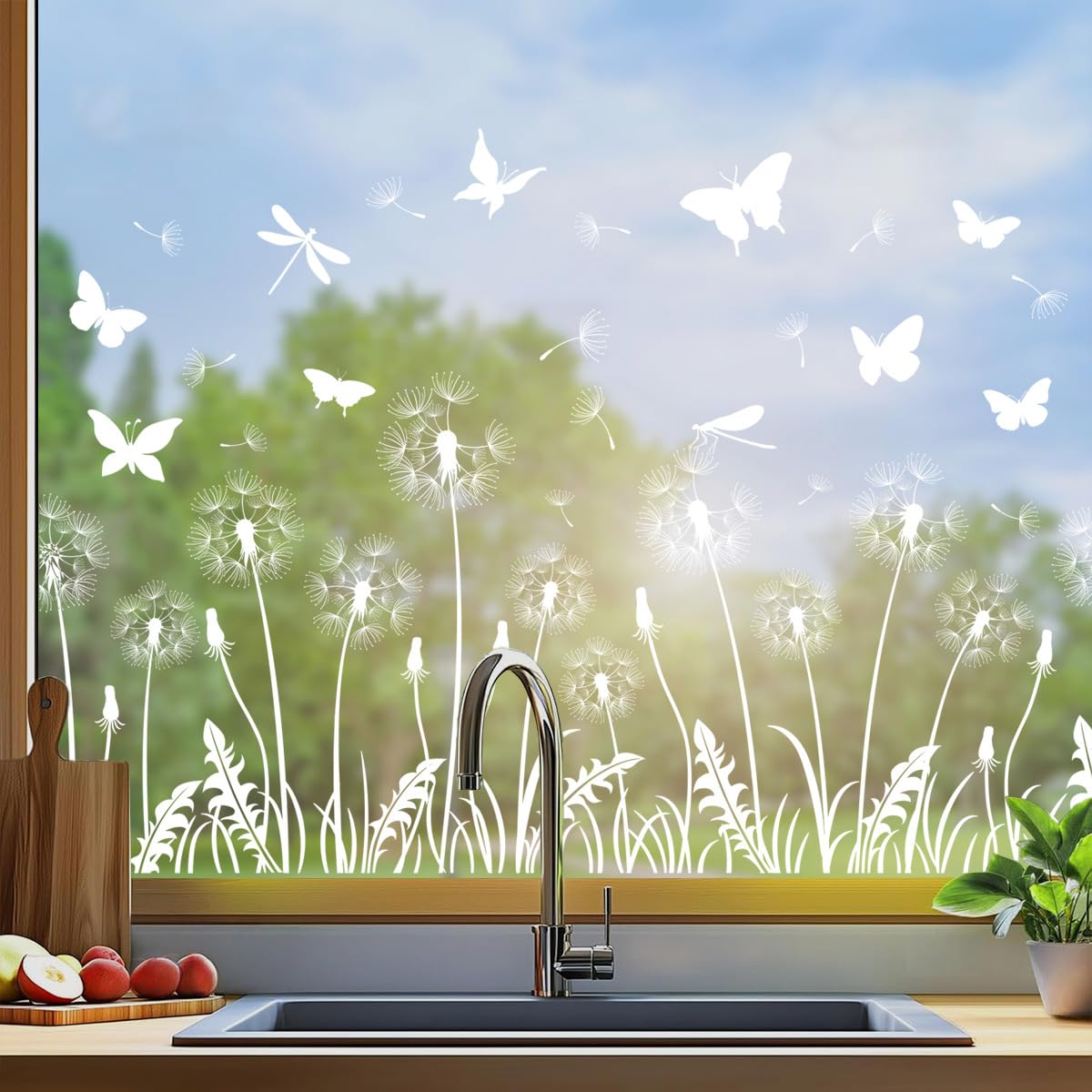 Large 30x60cm Static Cling Window Stickers - Reusable Floral Decals for Glass, Dandelion Design Home Decor