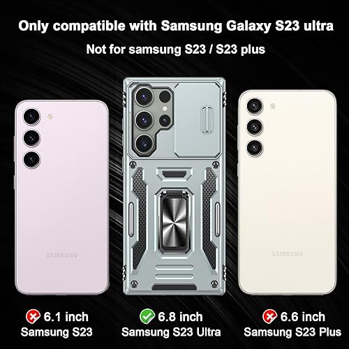 Miniatura 2 de Funda compatible con Samsung S23 Ultra con soporte y cubierta para cámara, 2 formas de soporte Soporte magnético de montaje en automóvil con anillo