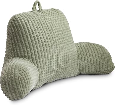 Holawakaka Reading Pillow for Bed and Sofa Couch Sitting Up, Backrest Pillows with Arms for Kids Teens Adults, Back Support Cushion for Lounging, Watching TV, Working on Laptop, Green