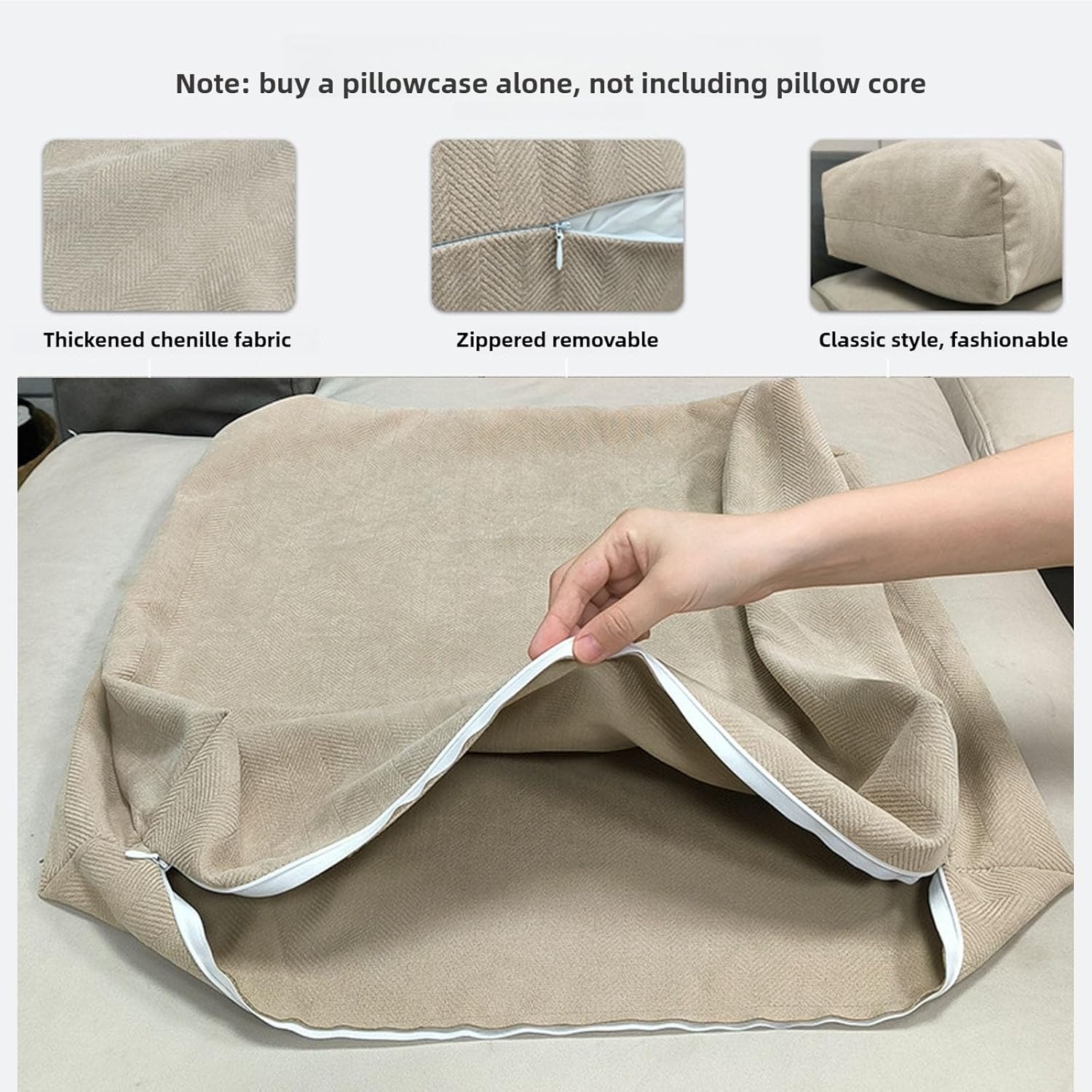 Chenille Couch Back Cushions Cover (No Filler), DIY Sofa Back Pillow Cover Pillowcover for Couch Waist Cushion Reading Pillow Cover (Dirty Powder (Cover only),27.6x19.7.x6'')