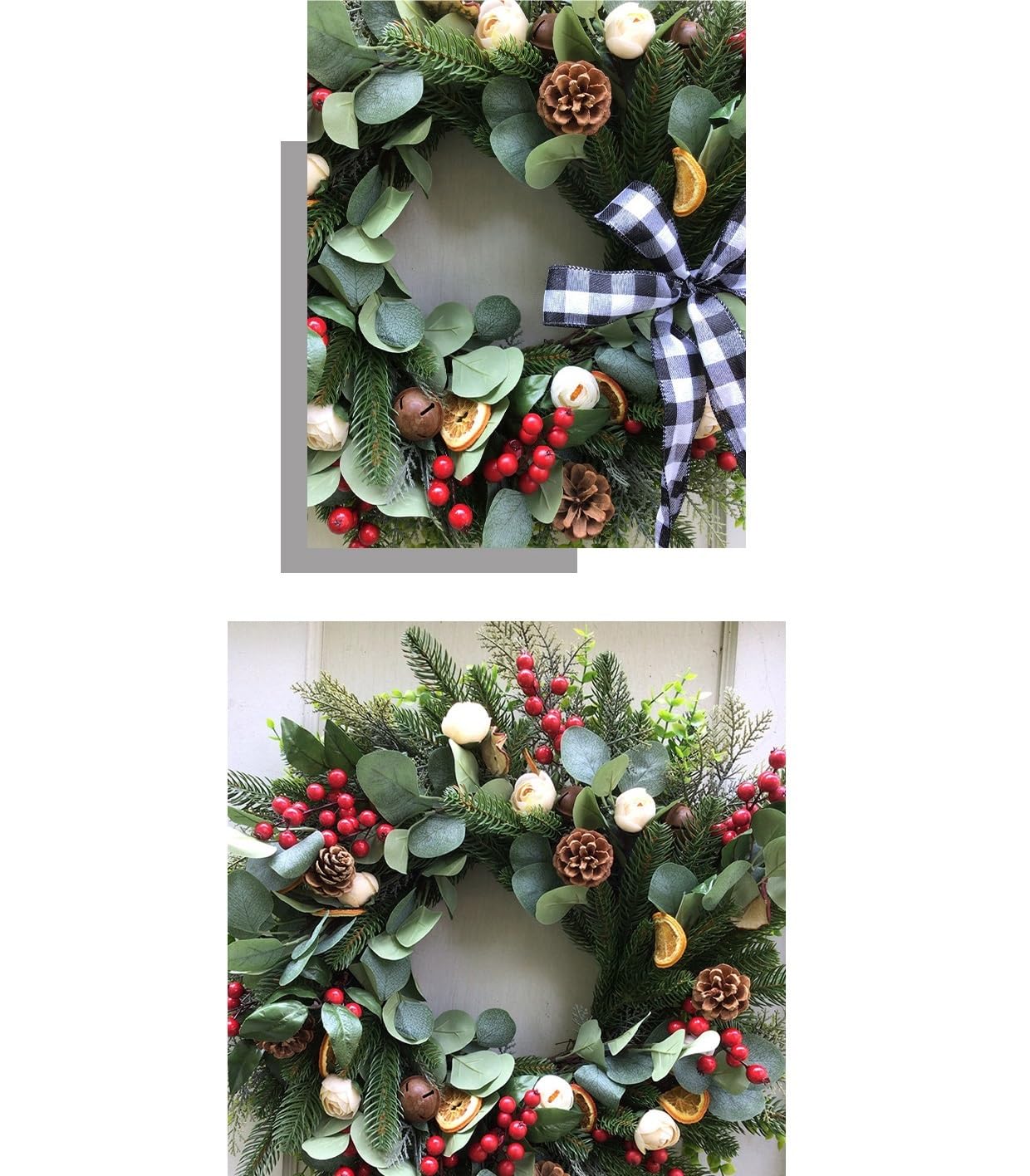 Winterkranz Dekokranz Weihnachtskranzdekoration for Die Haustür Mit Glöckchen Und Schleifen Adventskranz Christbaumschmuck(80cm)