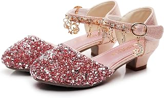 Girls Dress Shoes with Heels - Sparkly Sequins Closed Toe Sandals for Wedding, Party, Flower Girl (Toddler/Little/Big Kids)