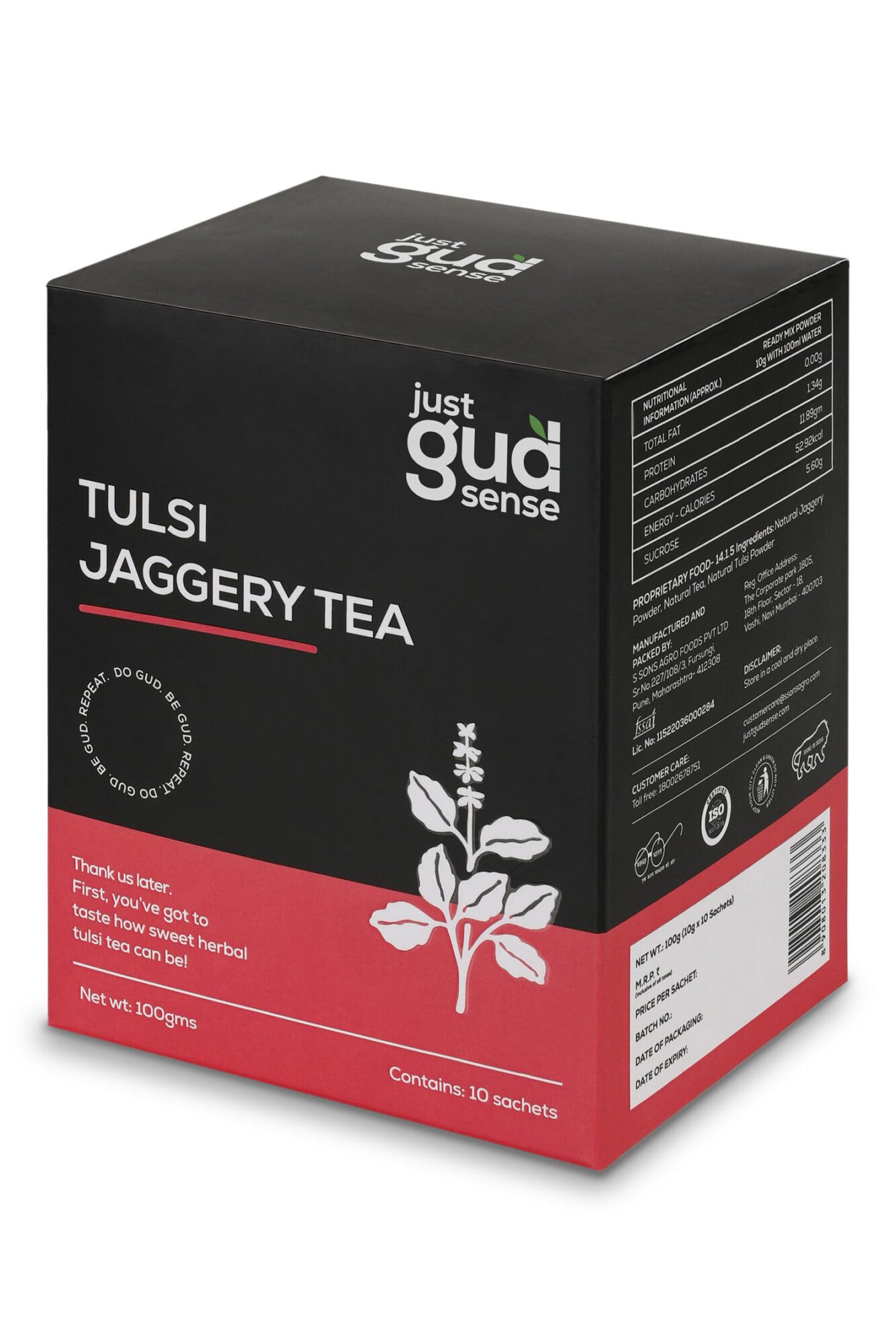 urban platter Just Gud Sense Tulsi Jaggery Tea Premix,100G(10 Sachets Of 10 Grams Each) (B0CCJJ1JM9) Amazon Price History, Amazon Price Tracker