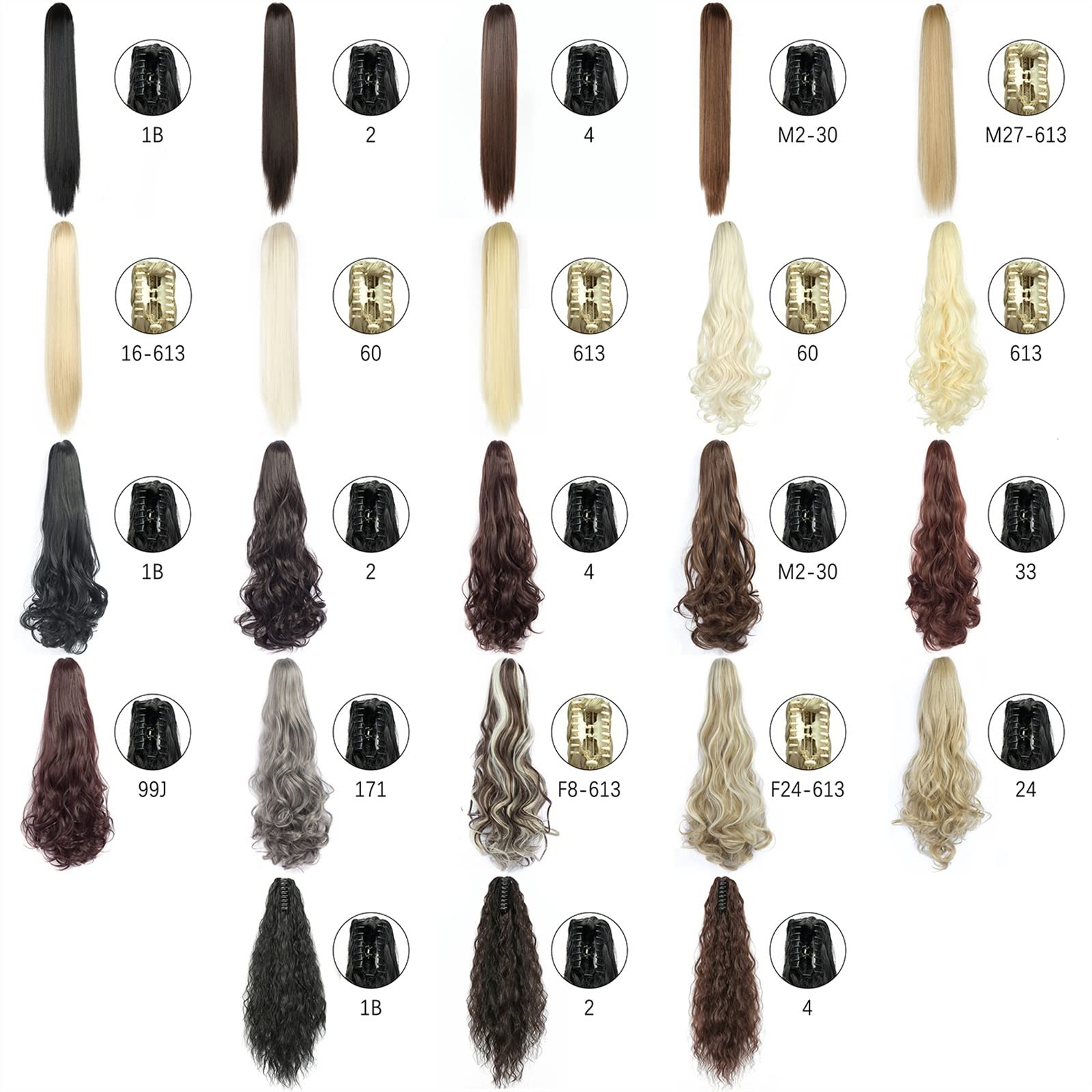 Estensione coda di cavallo Clip ad artiglio sintetica lunga e dritta sulle estensioni dei capelli a coda di cavallo Pezzo di capelli a coda di cavallo resistente al calore da 24 pollici for le donne Q