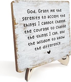 Decorative Desk Decor Motivational Mental Health Recovery Positive Plaque with Wooden Stand Inspirational Serenity Prayer Christian Wood Sign for Home Office Reading Corner Table Bookshelf
