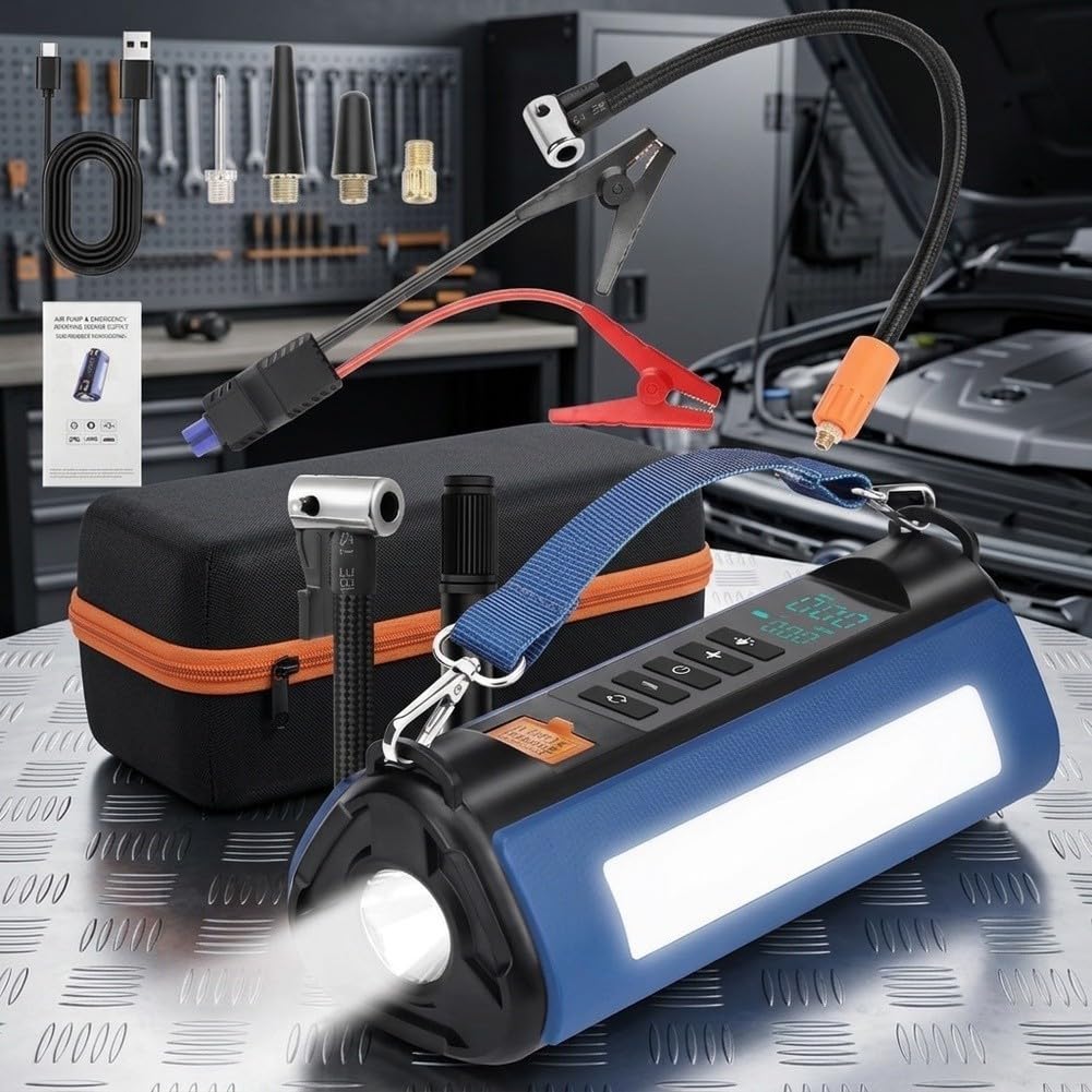 Arrancador de salto de 6000 mAh con compresor de aire de 12 V para coche (8400 mAh)