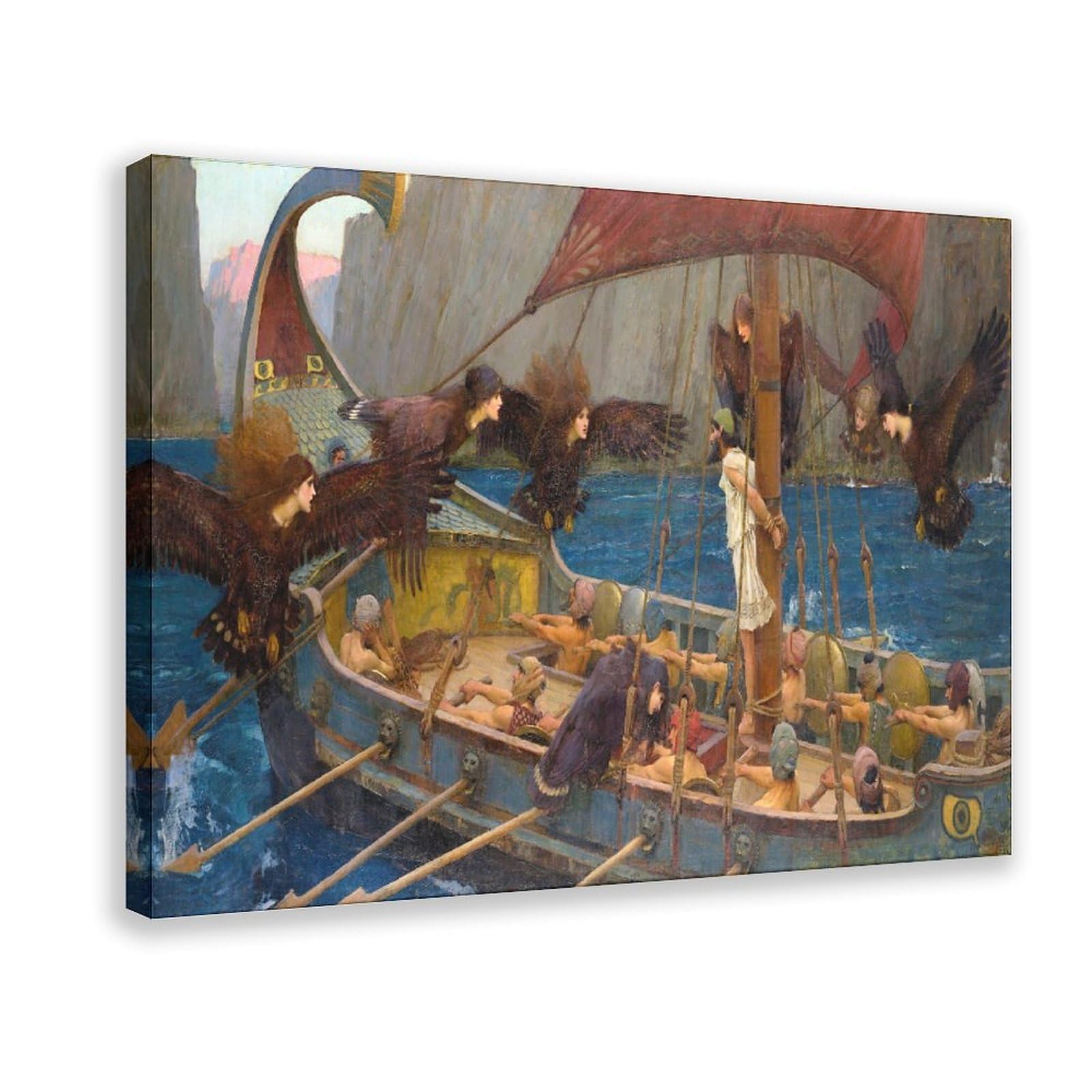 WCYB Ulysses And The Sirens by John William Waterhouse Posters Prints Canvas Deco Paintings Wall Art Frame 12" L X 18" W
