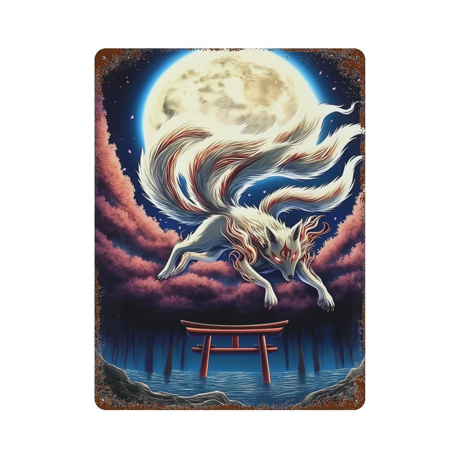 Magical Nine Tailed Fox 15.7"x11.8" Decorative Tin Sign, Retro Wall Decor for Bistro, Counter And Cafe Decor