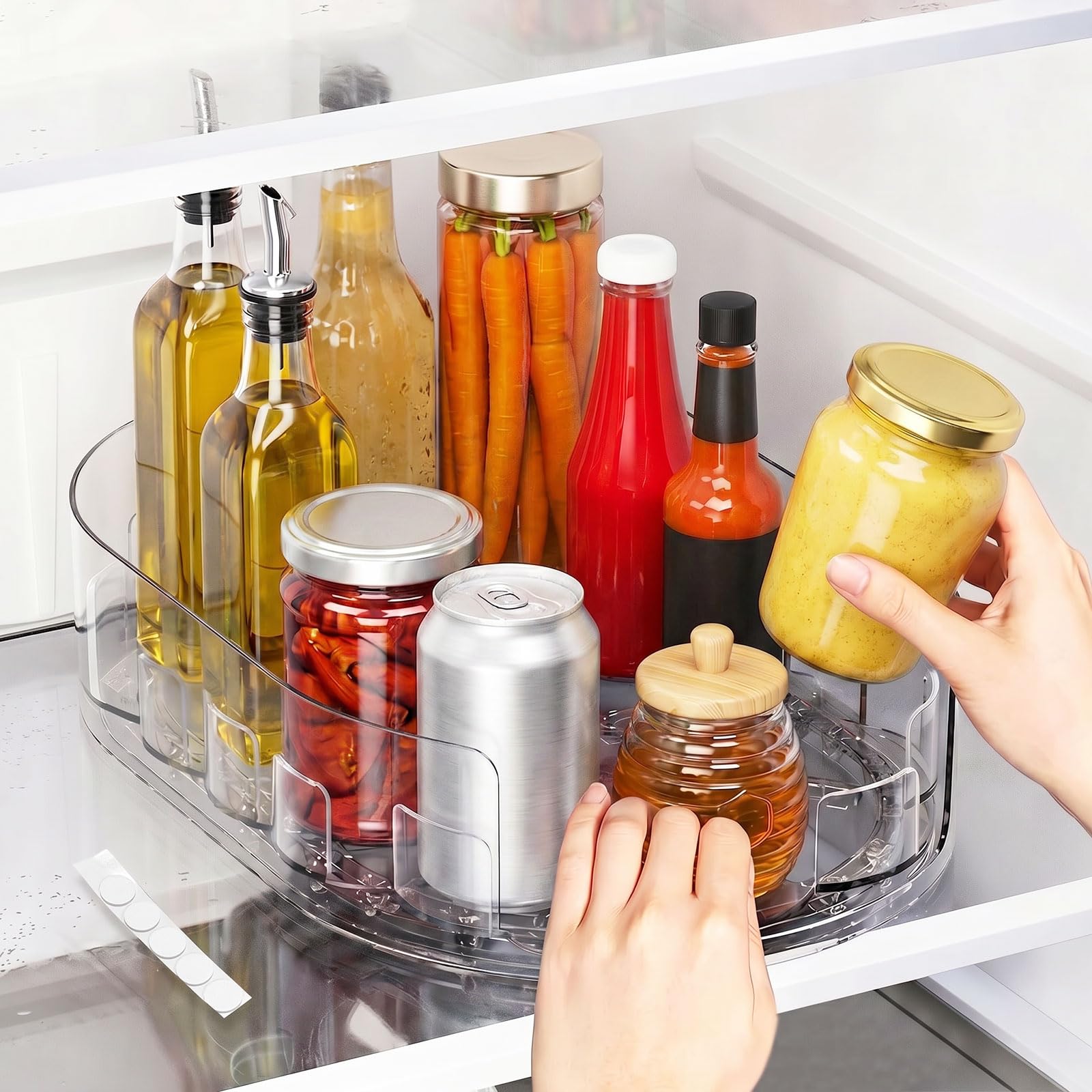 Sythrix Lazy Susan Turntable Fridge Organisers, 360°Rotating Spice Rack For Fridge Storage, Clear Fridge Organiser For Kitchen Cabinet, Fridge And Pantry Organizer-33 X 7.5Cm
