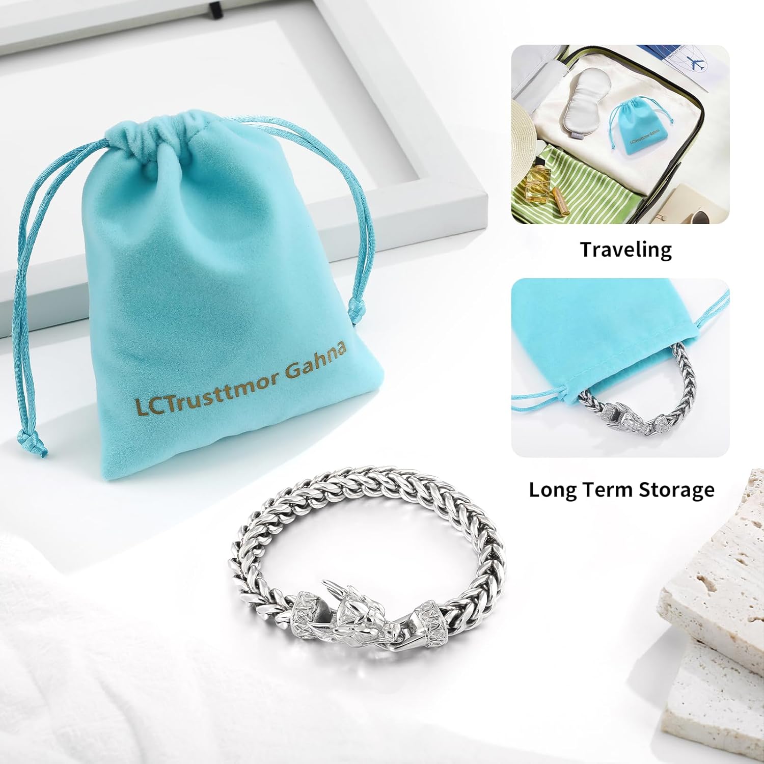 Viking Dragon Bracelet for Men, 316L Stainless Steel Cuban Link Chain 10mm Width, 8 Inch Length, Vintage Silver/Black/Steel/Gold, Punk Norse Jewelry Gifts for Him Husband - Image 7