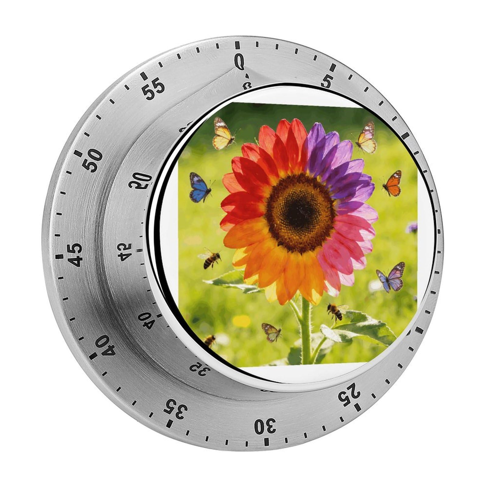 Colorful Sunflower Timer Exquisite Stainless Steel Body Desk Visual Timer with Loud Alarm 60-Minute Mechanical Countdown Timers Magnetic Backing Cooking Kitchen Timers for Work