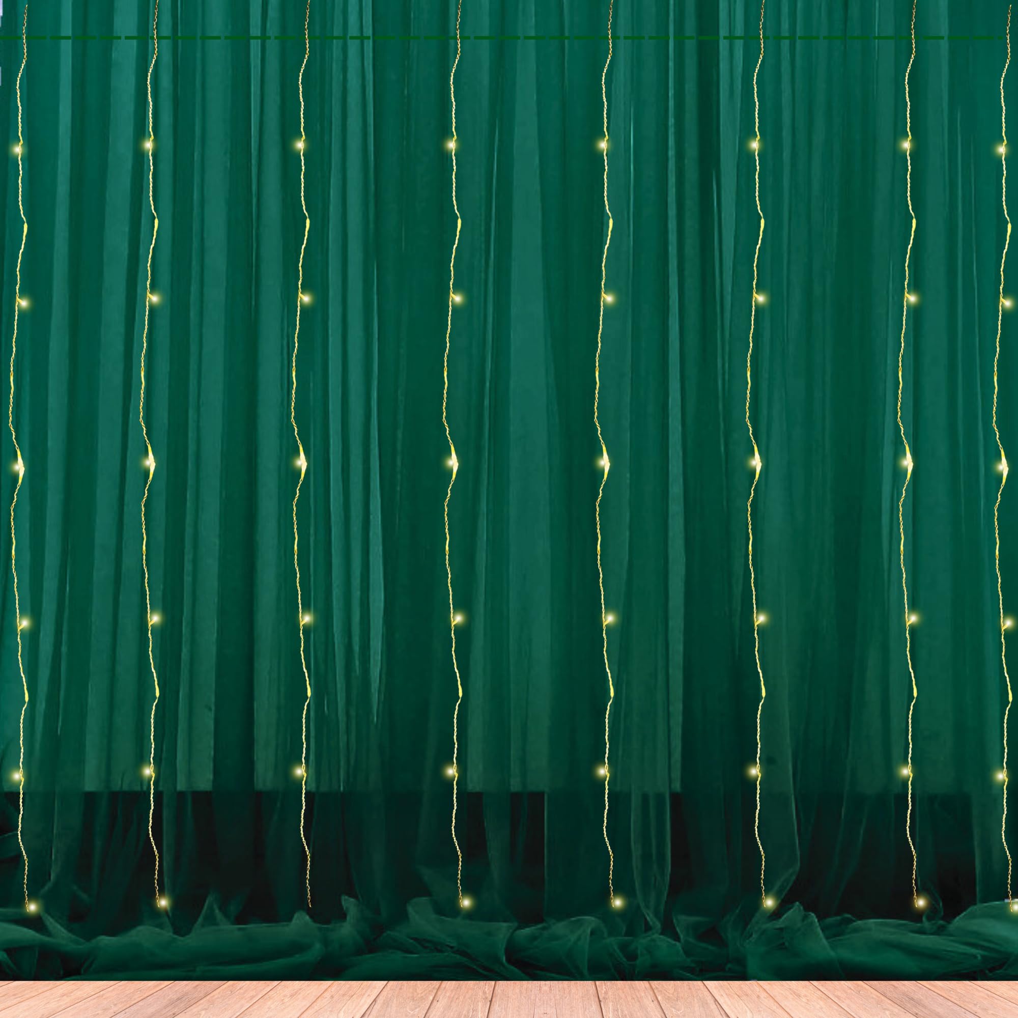1iAM 3pcs Green Decoration Net Light Combo - 2pcs Large, Stitched with Ribbon, Nylon Made, Reusable, Soft, Wrinkled Free, 8.5x5ft Each, Backdrop Net Curtains & 1pc 11m Long Rice Light for Party-picture-17
