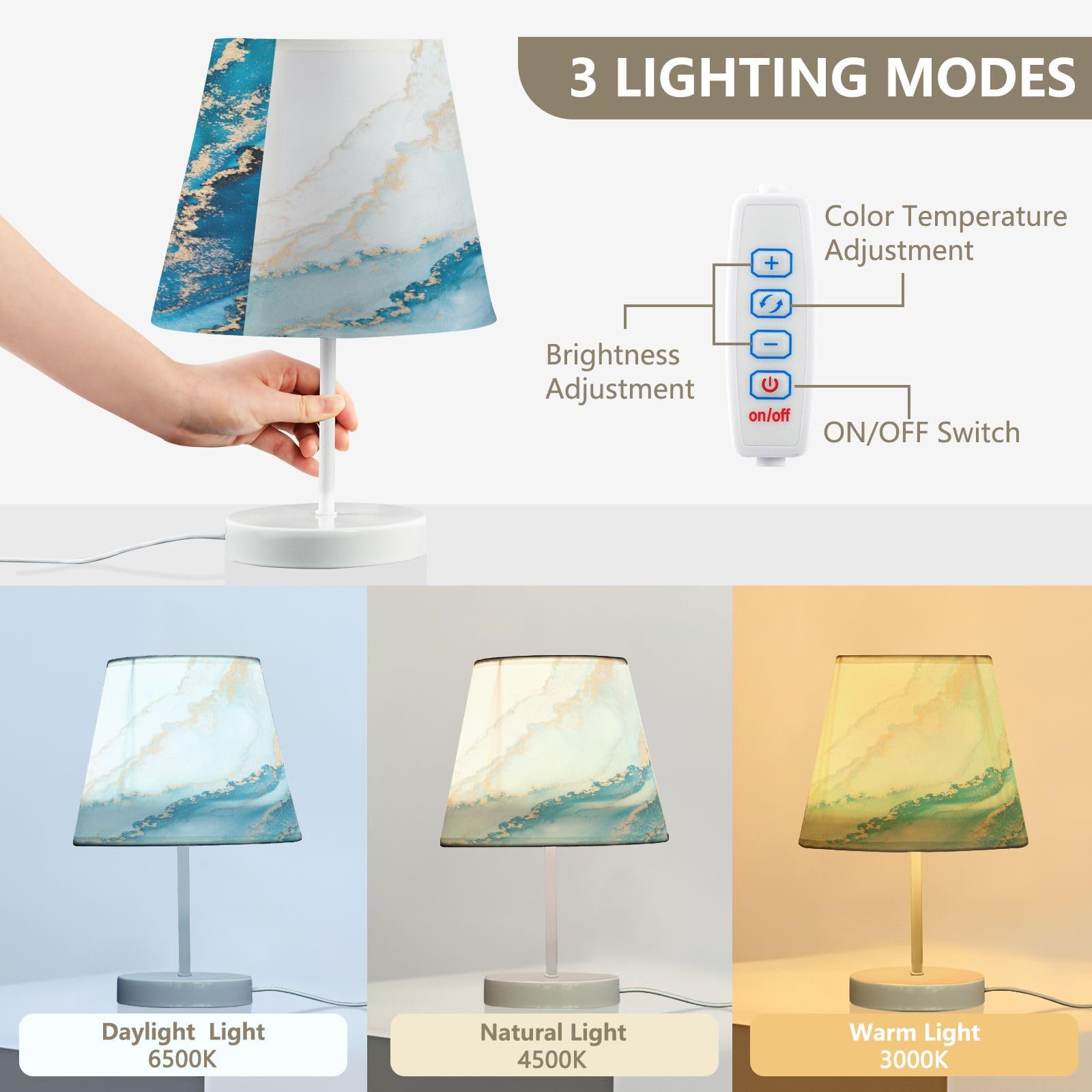 Mnsruu Bedside Table Lamps with USB Ports, Teal Turquoise Gold Marble Pattern Nightstand Desk Lamps for Bedroom Living Room, Office,S - Image 4
