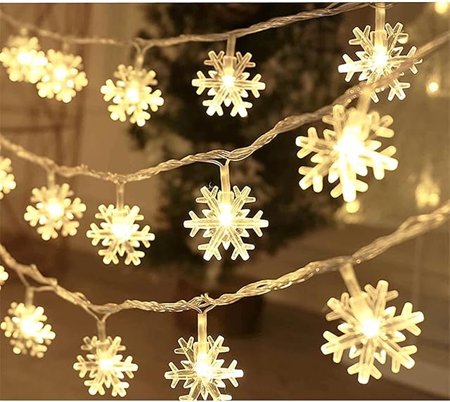 VANHVIS Christmas String Lights, 33ft 80 LED Snowflake String Lights Battery Operated Fairy Lights for Xmas Home Party Decor(Warm Light Color)