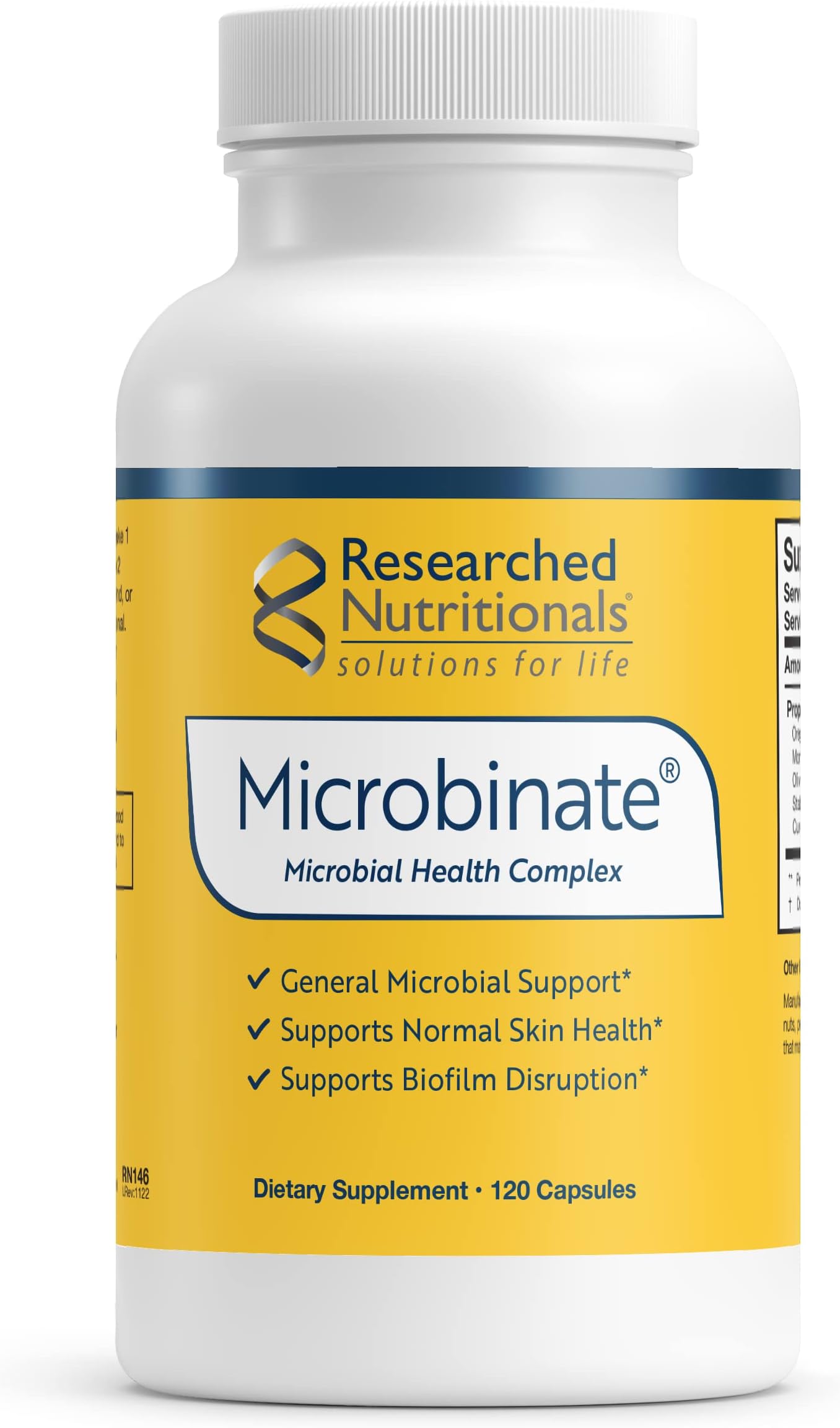 Researched Nutritionals Microbinate - Microbial Health Complex - Promotes Healthy Inflammation Response, Biofilm Disruption & Immune Support - Olive Leaf, Oregano & Turmeric Extract (120 Capsules)