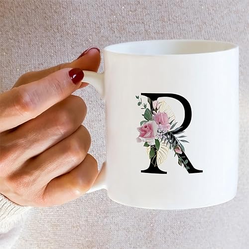 Miniatura 5 de Retreez Ramo botánico floral inicial A-Z con monograma del alfabeto, taza de café de cerámica de 11 onzas, agradecimiento, boda, regalos de