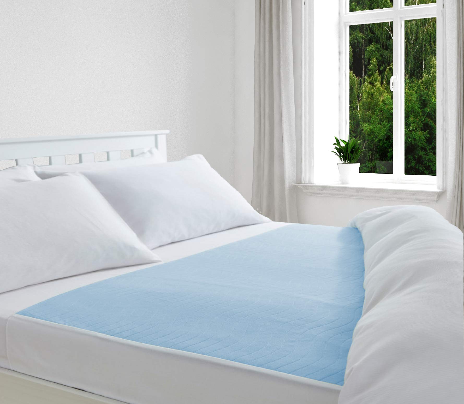 COMFORTNIGHTS Deluxe Washable Reusable Incontinence Pad/Waterproof Mattress Protector with Tucks (Blue), Double Bed