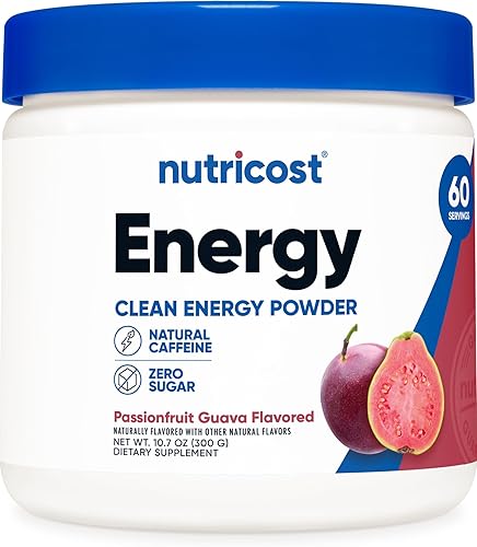 Nutricost Bebida energética en polvo (guayaba maracuyá) (60 SERV) - Suplemento preentrenamiento con sabores naturales - Sin OMG, sin gluten..