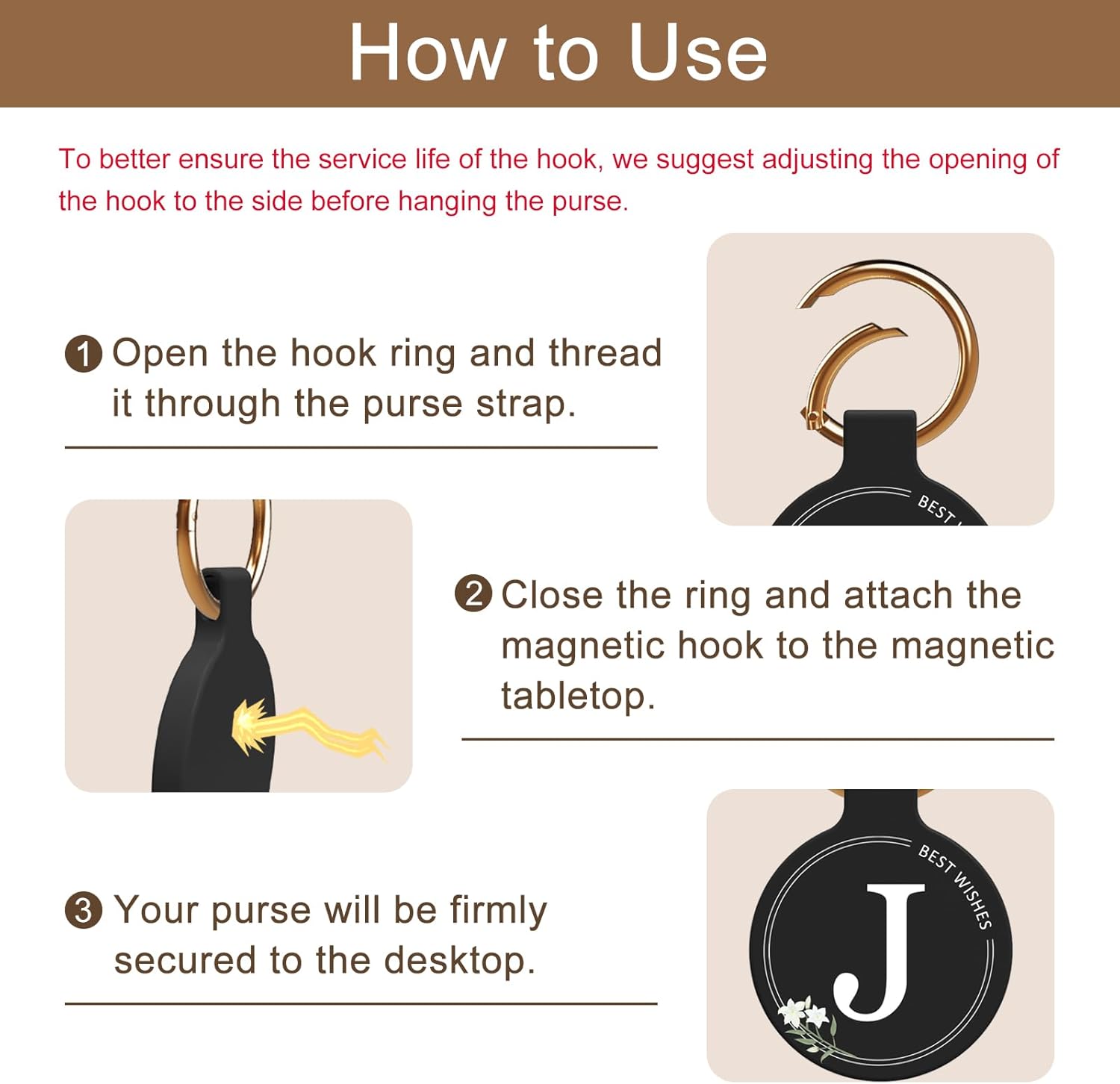 Magnetic Purse Holder - Handbag Hanger with Strong Magnetism, Beautiful Lily Hook for Women, Valentine's Day Gift, Suitable for Table, Locker Room, Restroom - Image 5