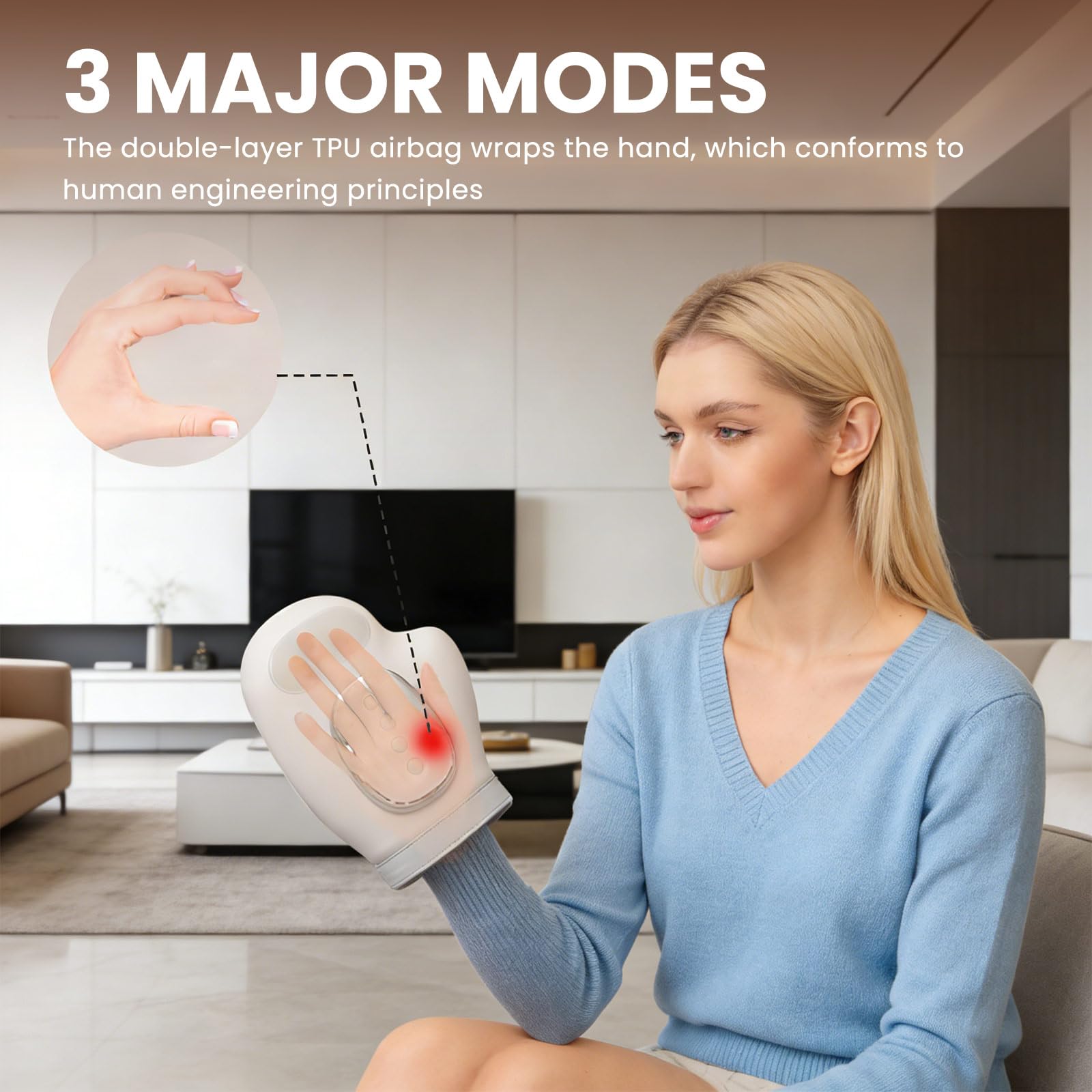 Masajeador de mano con compresión y calentamiento, masajeador de mano inalámbrico USB, 3 modos de masaje, masajeador de mano, para aliviar la artritis, enfermedades de las manos, regalos para
