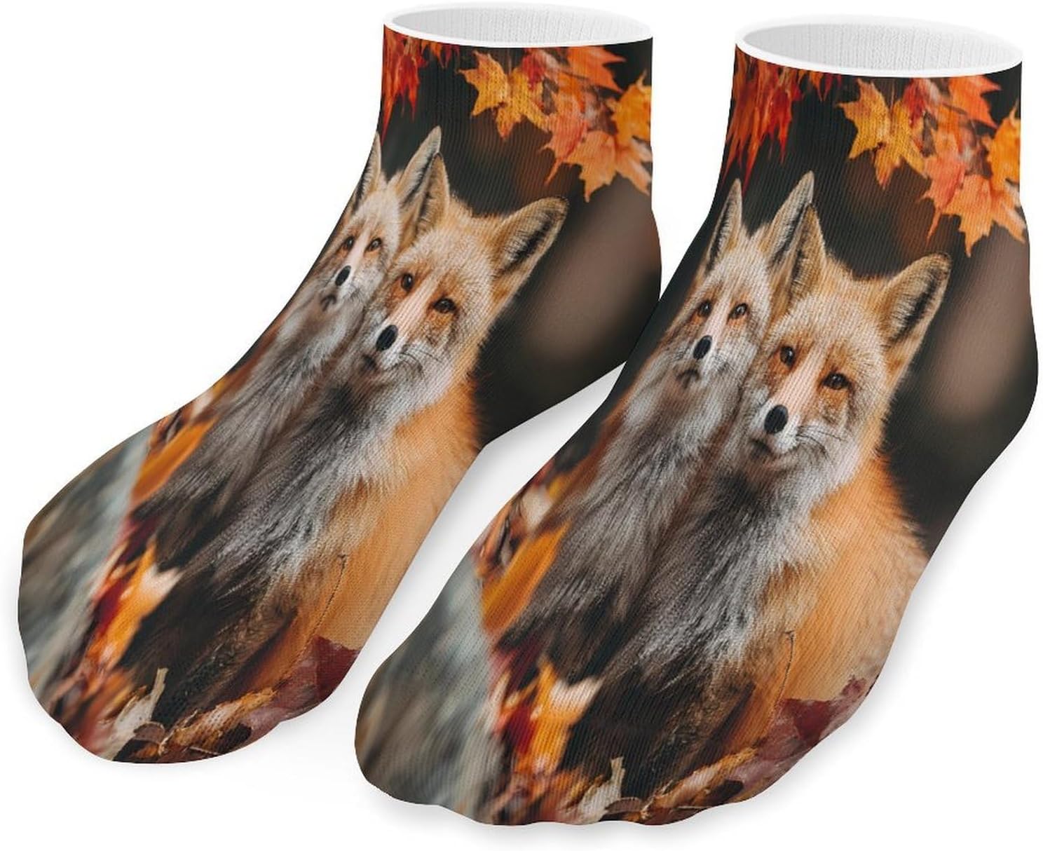 Autumn Maple Leaves Foxes Socks for Men Women 5 Pairs Ankle Socks