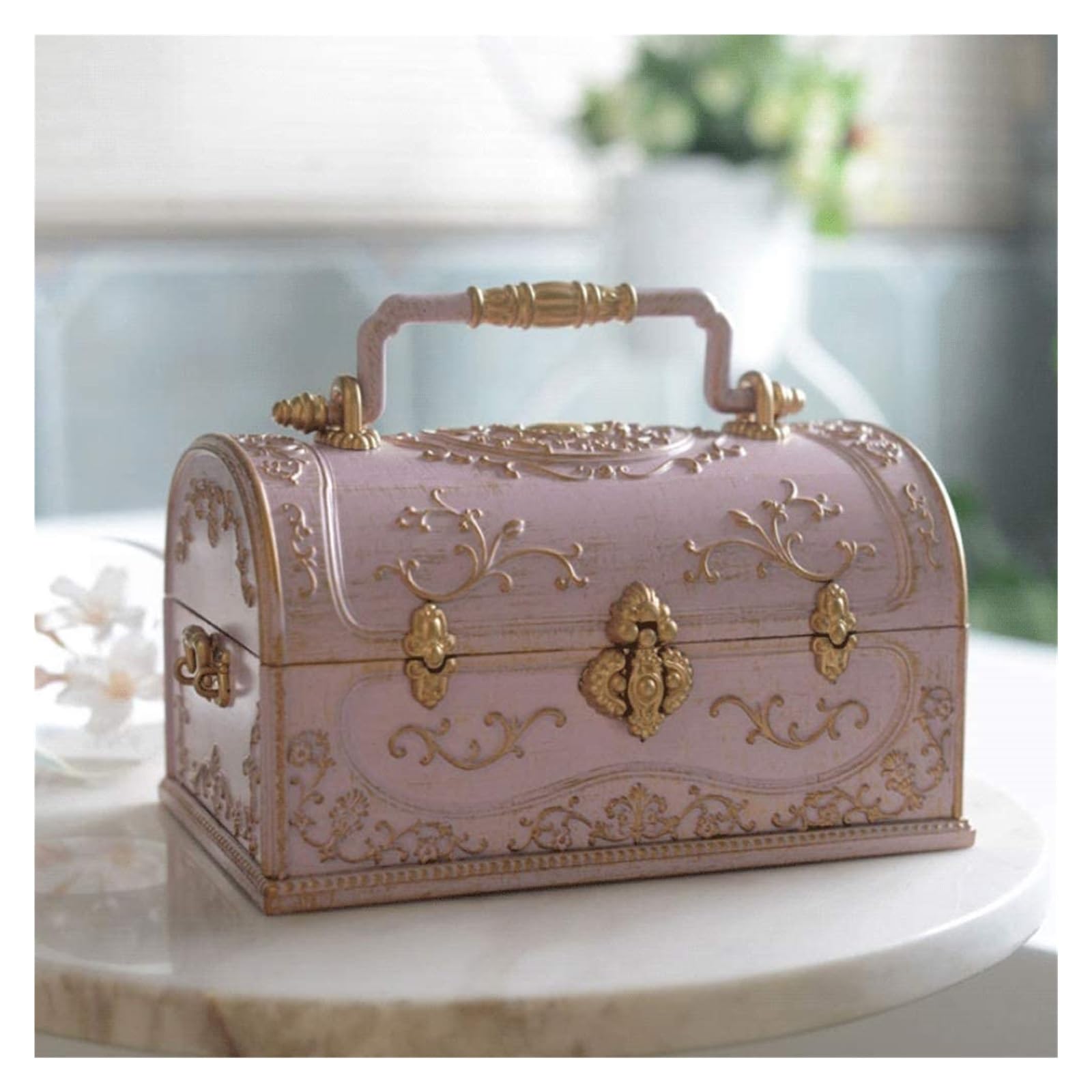 Scatole Per Gioielli Con manico portatile Orecchini ad anello ornato Custodia for tesori Scatole di gioielli musicali in plastica for organizer for gioielli da donna e ragazza Cofanetti E Scatole