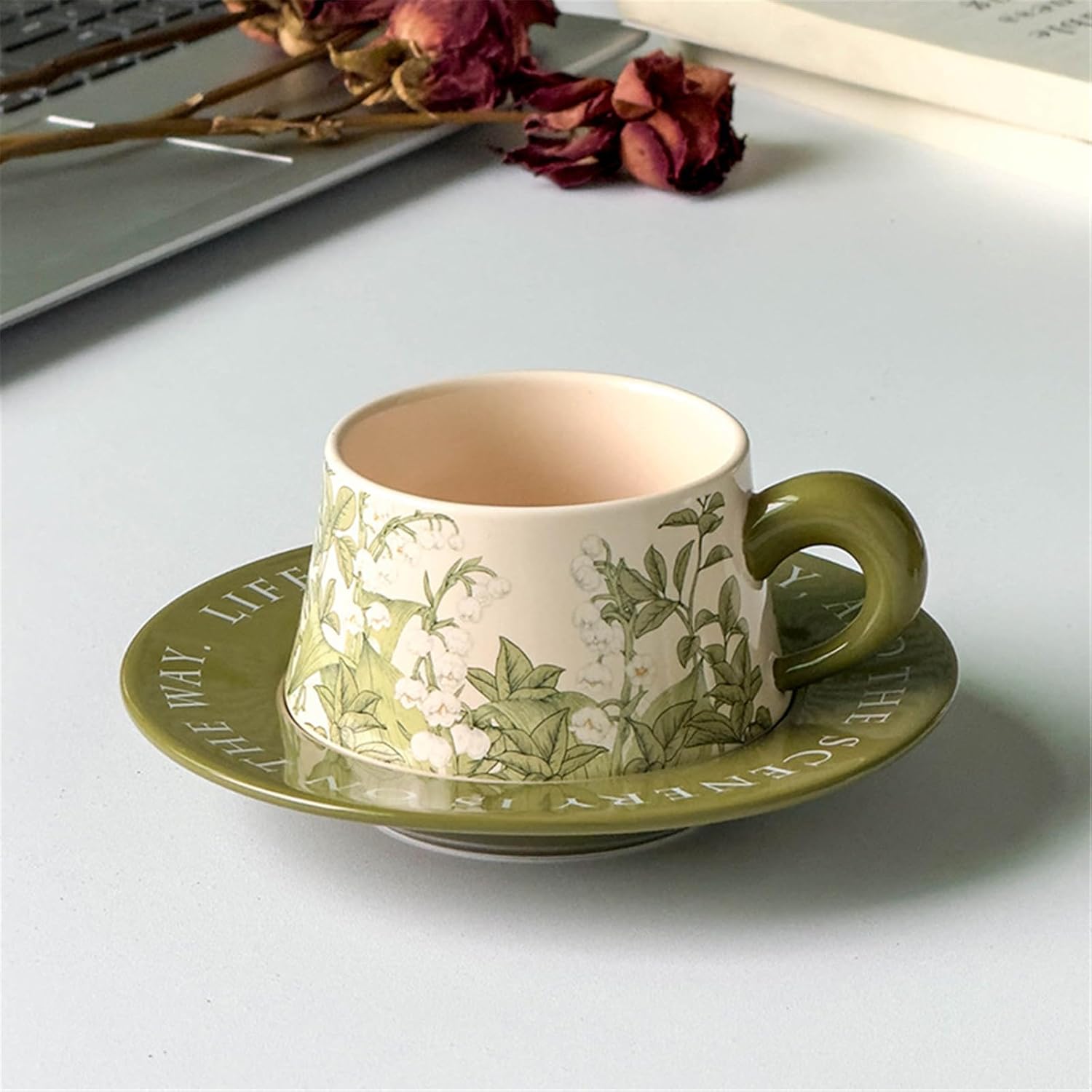 Floral Coffee Cup and Saucer Set, Ceramic-style1