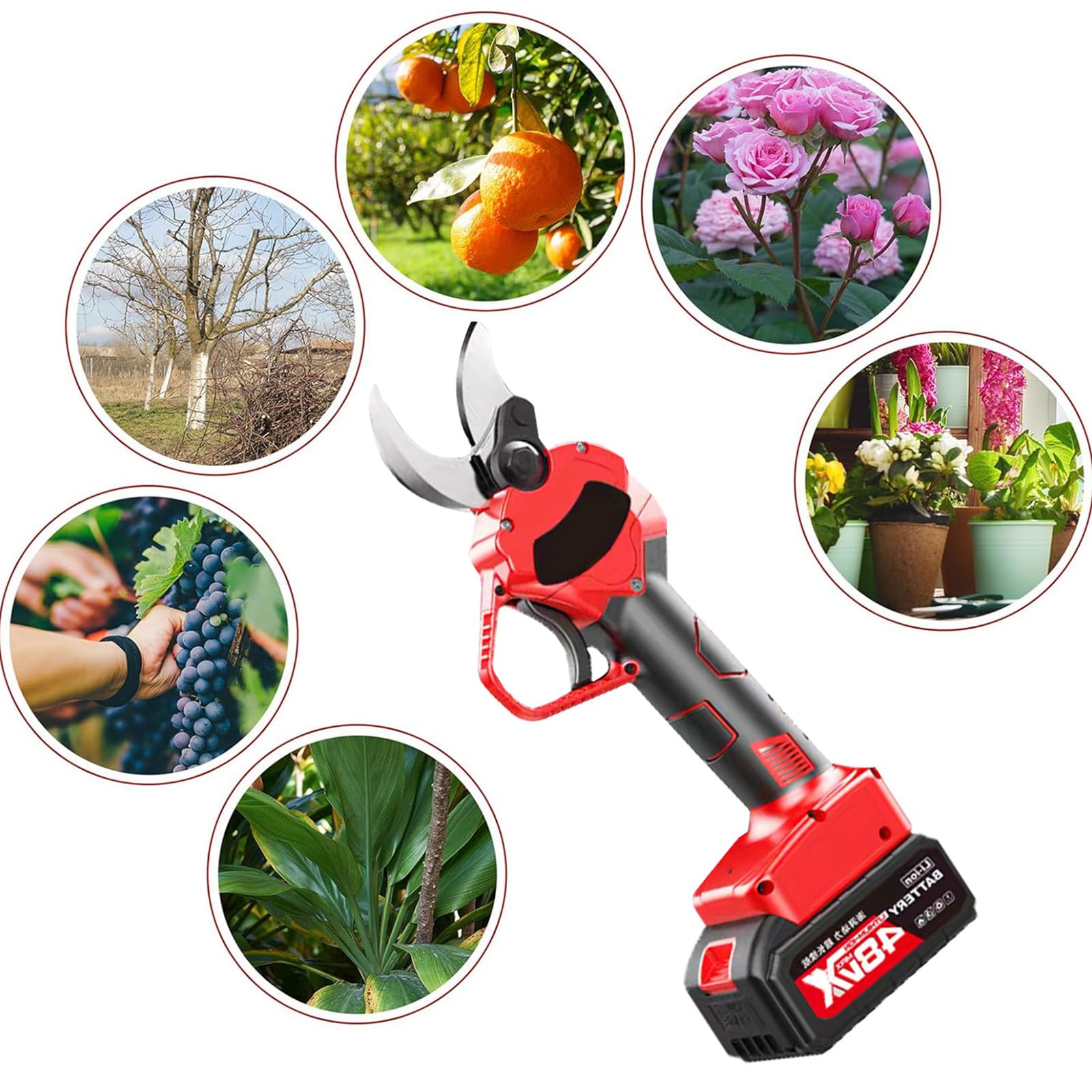 Tijeras de Podar EléCtricas, Podadora de áRboles InaláMbrica de 1,37 Pulgadas de DiáMetro de Corte con 2 BateríAs Recargables de 1,5 Ah y 2 Cuchillas, Podadora de JardineríA,incision 3.0-3.5cm-110V