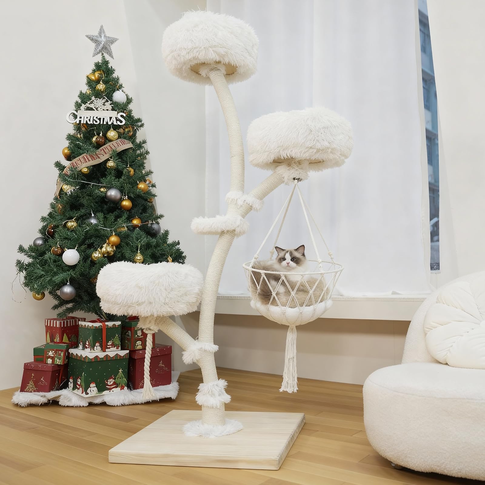 70" Modern Multi-Level Cat Tree Tower for Indoor Cats, Cat Trees with Sisal Scratching Post, Luxury Cats Tower Furniture for Multiple Cats with Swing Hammock, Condo for Multiple Cats - image 7