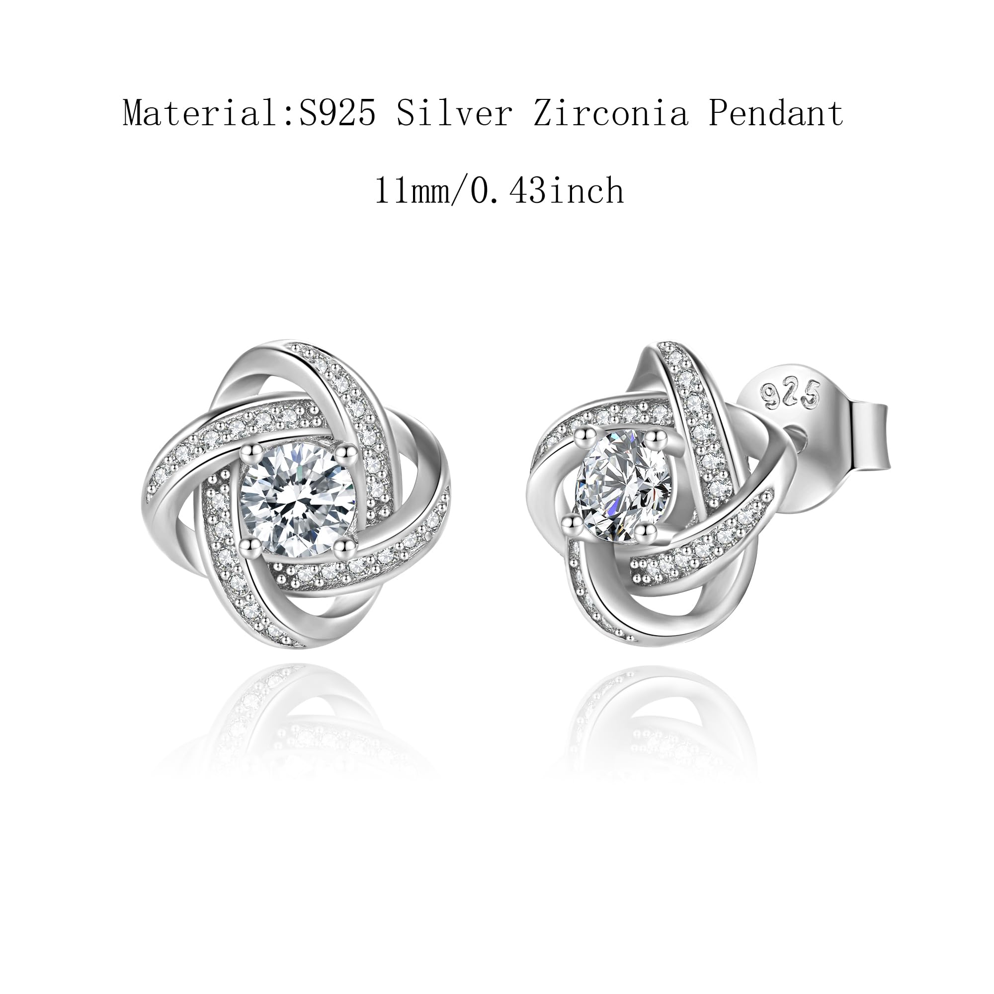Jrêveinfini Pendientes Mujer Plata 925 Nudo del Amor con Trébol de Cuatro Hojas y Circonitas – Pendientes Pequeños Elegantes Hipoalergénicos para Regalo Madre, Novia, Amiga