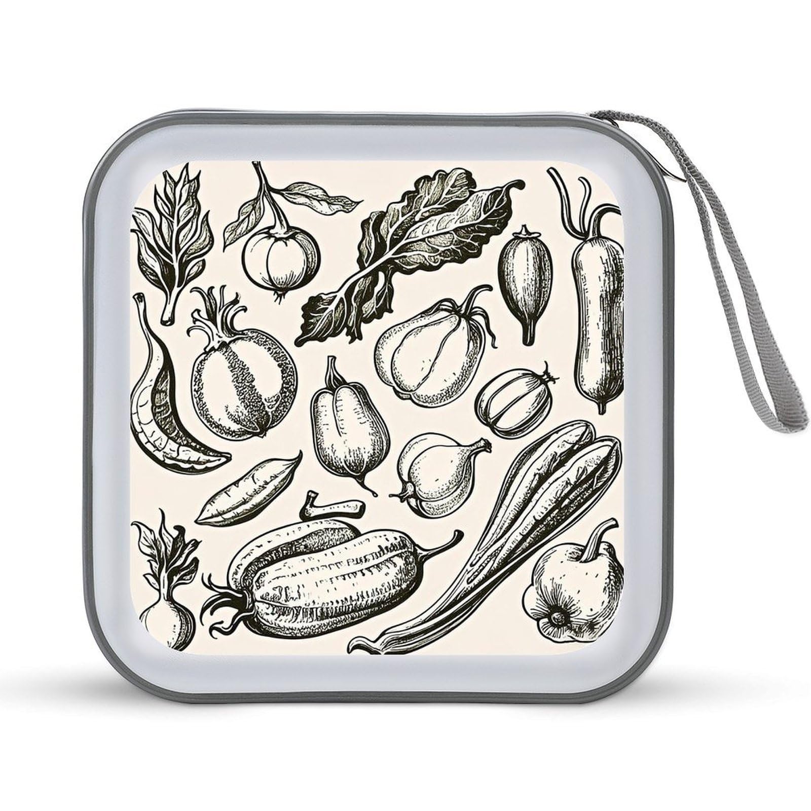 VstaDank Hand Drawn Vegetables DVD Case With Zipper Portable CD Case Hardshell DVD VCD Binder Storage Box EVA Protective Blu-ray Wallet 40 Capacity CD Wallet Movie Music Media Disc Wallets