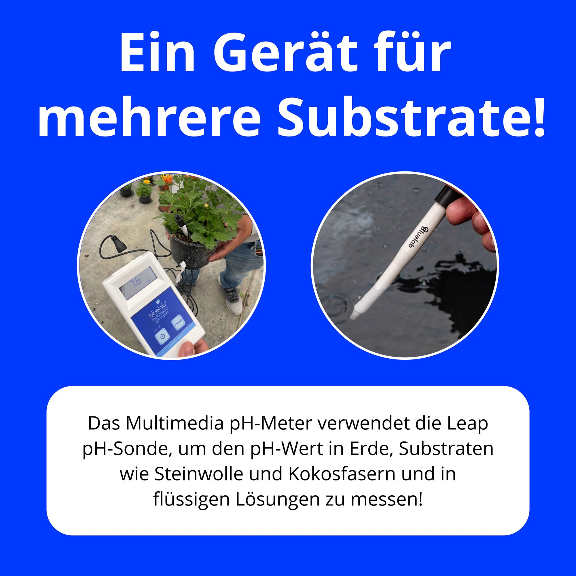 Bluelab METMULTI Multimedia PH-Meter - Digitales Handmessgerät für hydroponische Nährstoffe und Boden PH-Meter zur Messung der PH-Werte in Nährstofflösungen und Boden