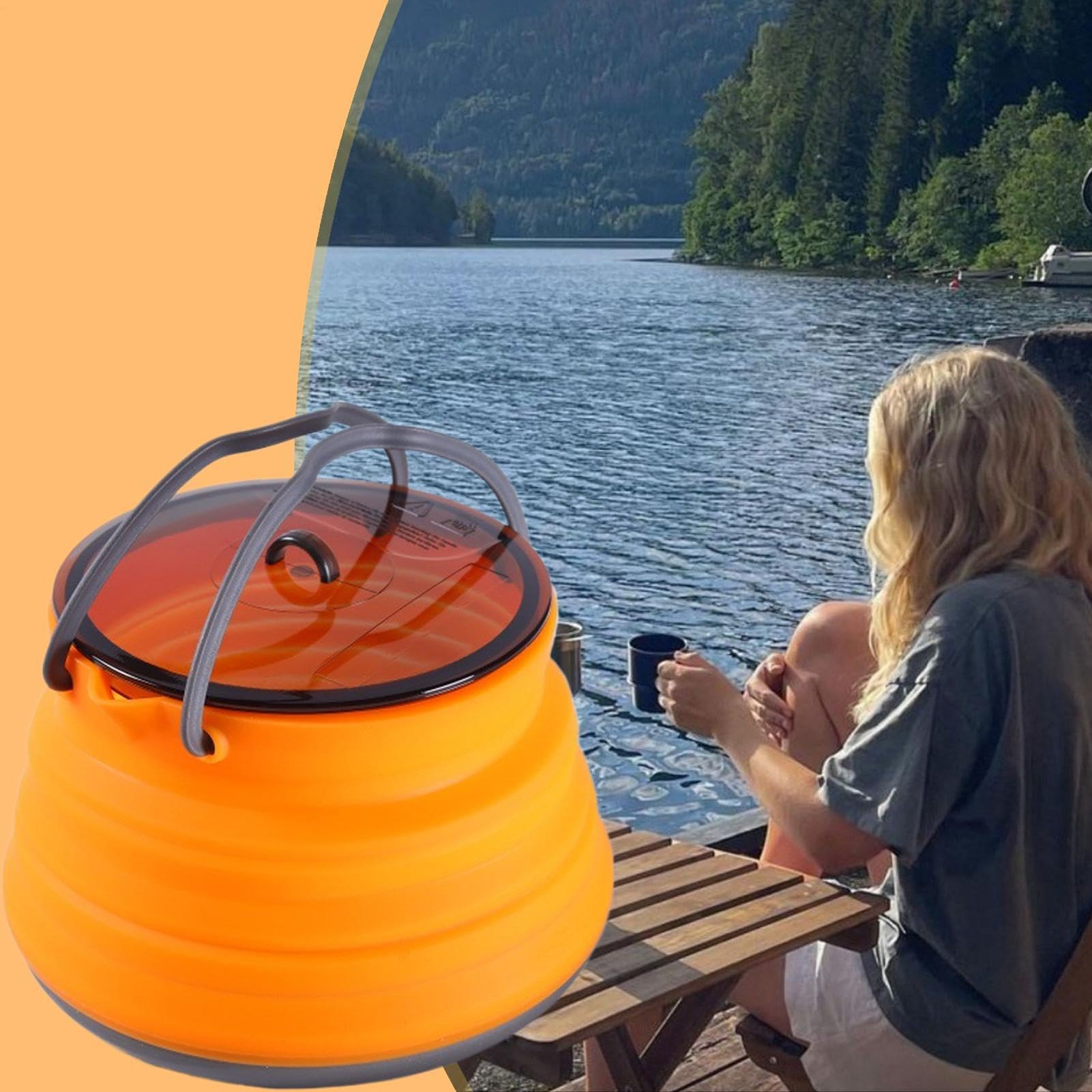 Bollitore da campeggio pieghevole, caffettiera in silicone, bollitore da esterno da 1,5 l, pentola bollente, pentole da viaggio per escursioni, utensile da cucina portatile da viaggio