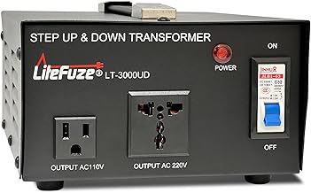 LiteFuze 3000 Watt Voltage Converter Transformer Step Up/Down - 110v to 220v / 220v to 110v Power Converter - Fully USA Grounded Cord - Universal Outlet Socket, CE Certified