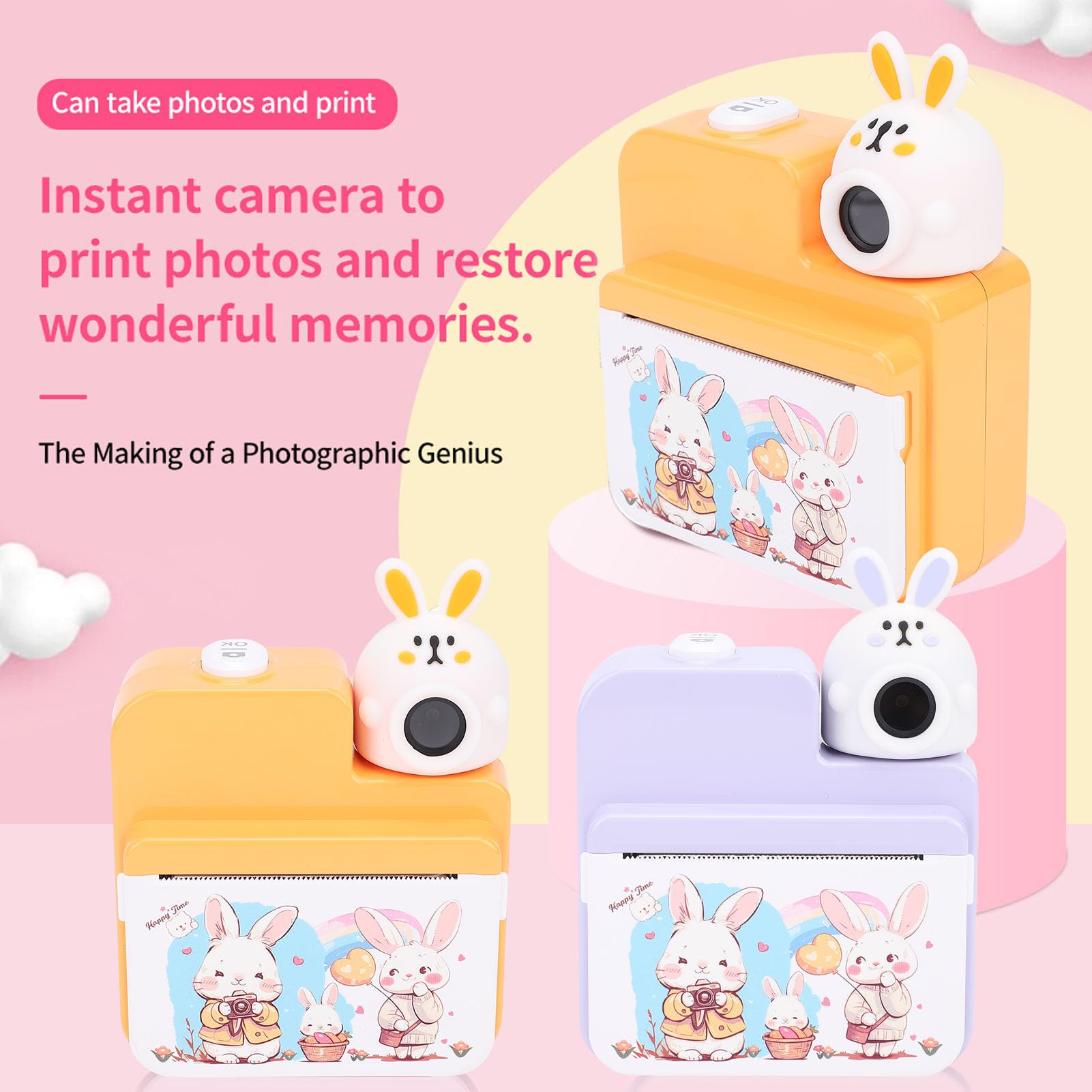 CHICIRIS Sofortbildkamera, 3-Zoll-Farbbildschirm, 32 MP, 1080P HD-Digitalkamera mit 3 Rollen Druckpapier für Geschenke (Yellow)