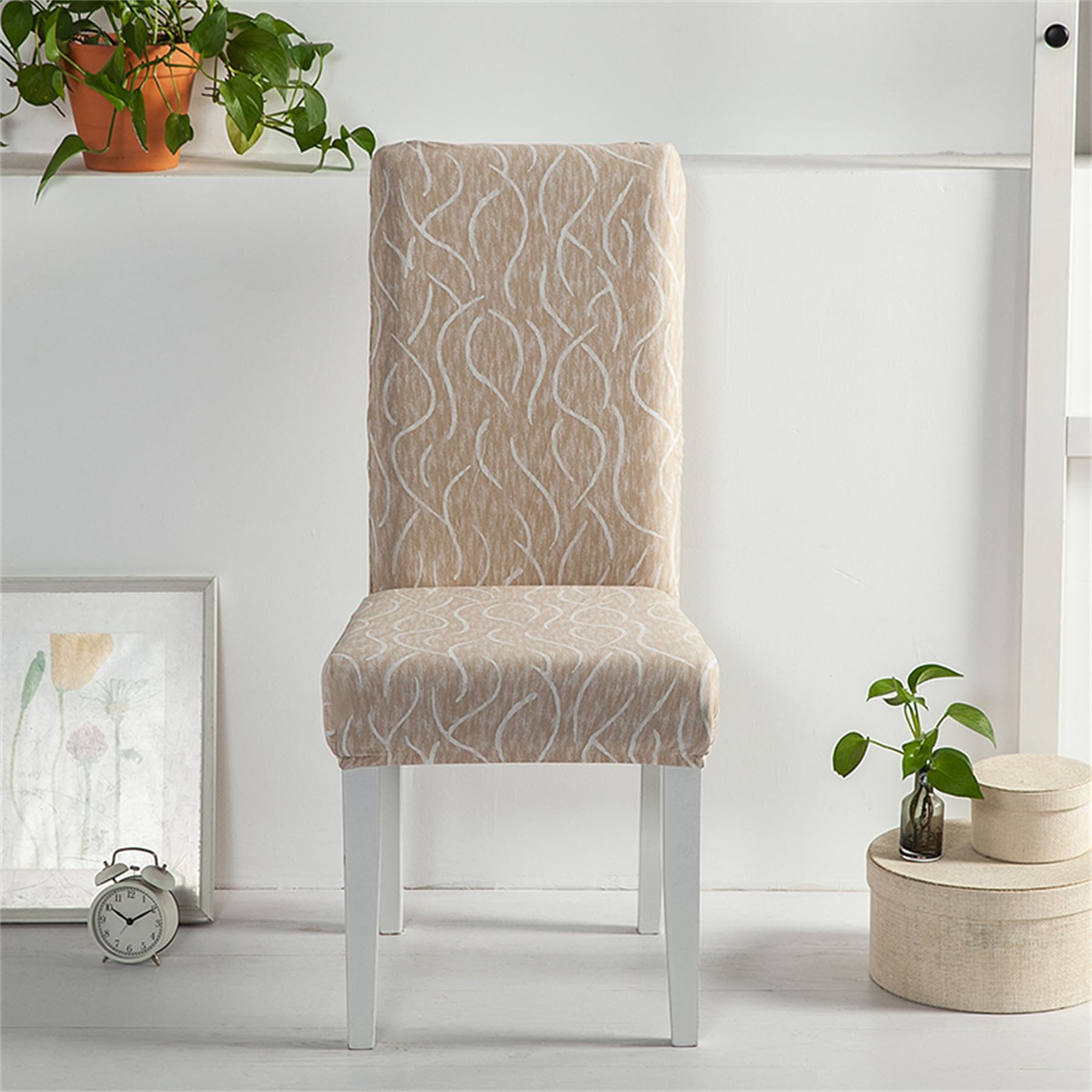 HZDHCLH Chair Covers Set of 4/6 Stretch Modern Chair Slipcovers for Dining Room Kitchen Wedding Party Washable Chair Protector(6pcs,Rain Khaki) - Image 3