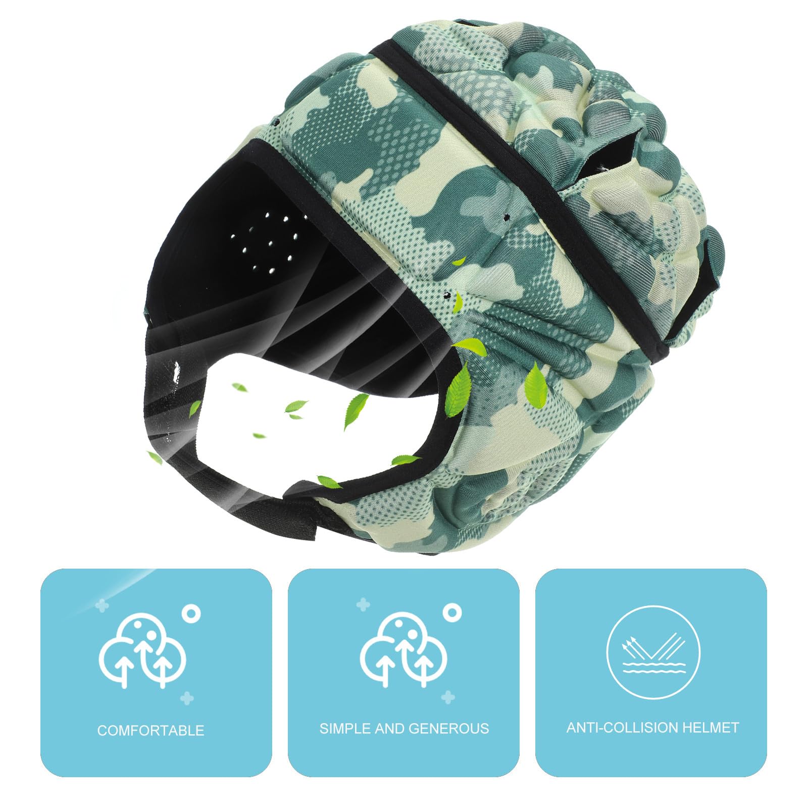 ABOOFAN Casque de Rugby pour Garçon et Filles en Mousse Eva et Polyester Design 3D Creux aux Oreilles, Confortable et Stable, Réglable par Cordon Élastique, pour Match et Entraînement