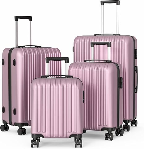 Apelila 4 Piece Hardshell Luggage Sets,Travel Suitcase,Carry On Luggage with Spinner Wheels Free Cover&Hanger Inside4PC (light pink)